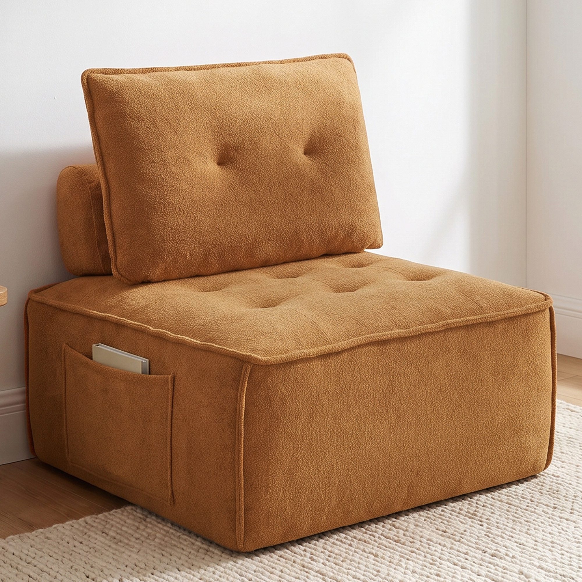 GLP Sofa Modulsofa mit Teddy-Bezug und Vollschaumkern, rahmenloses Bodensofa, 1 Sofamodul 84 x 84 cm, mit Rückenpolster und Stützrolle, ohne Montage, belastbar bis 150 kg