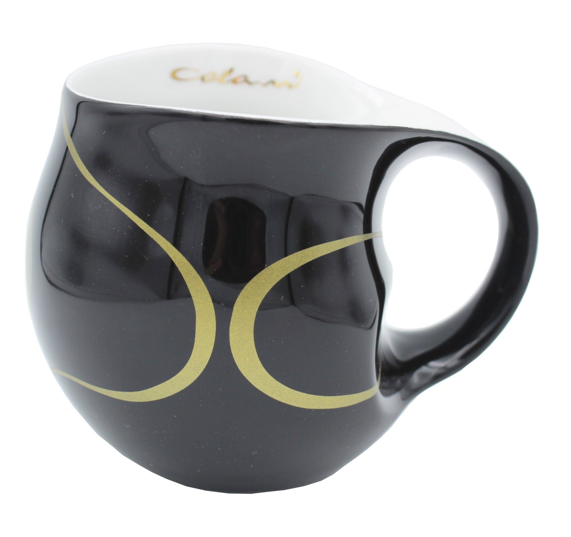 Colani Tasse Becher Kaffeetasse Kaffeebecher Loop Schwarz Gold 260ml, Porzellan, Colani Schriftzug, im Geschenkkarton