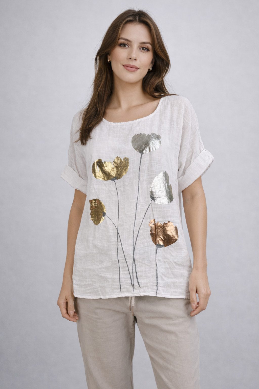 ITALY VIBES Kurzarmbluse - Bluse PINA - Blusenshirt Damen - 3/4-Arm Shirtbluse ONE SIZE / passend für Größe M - XXL