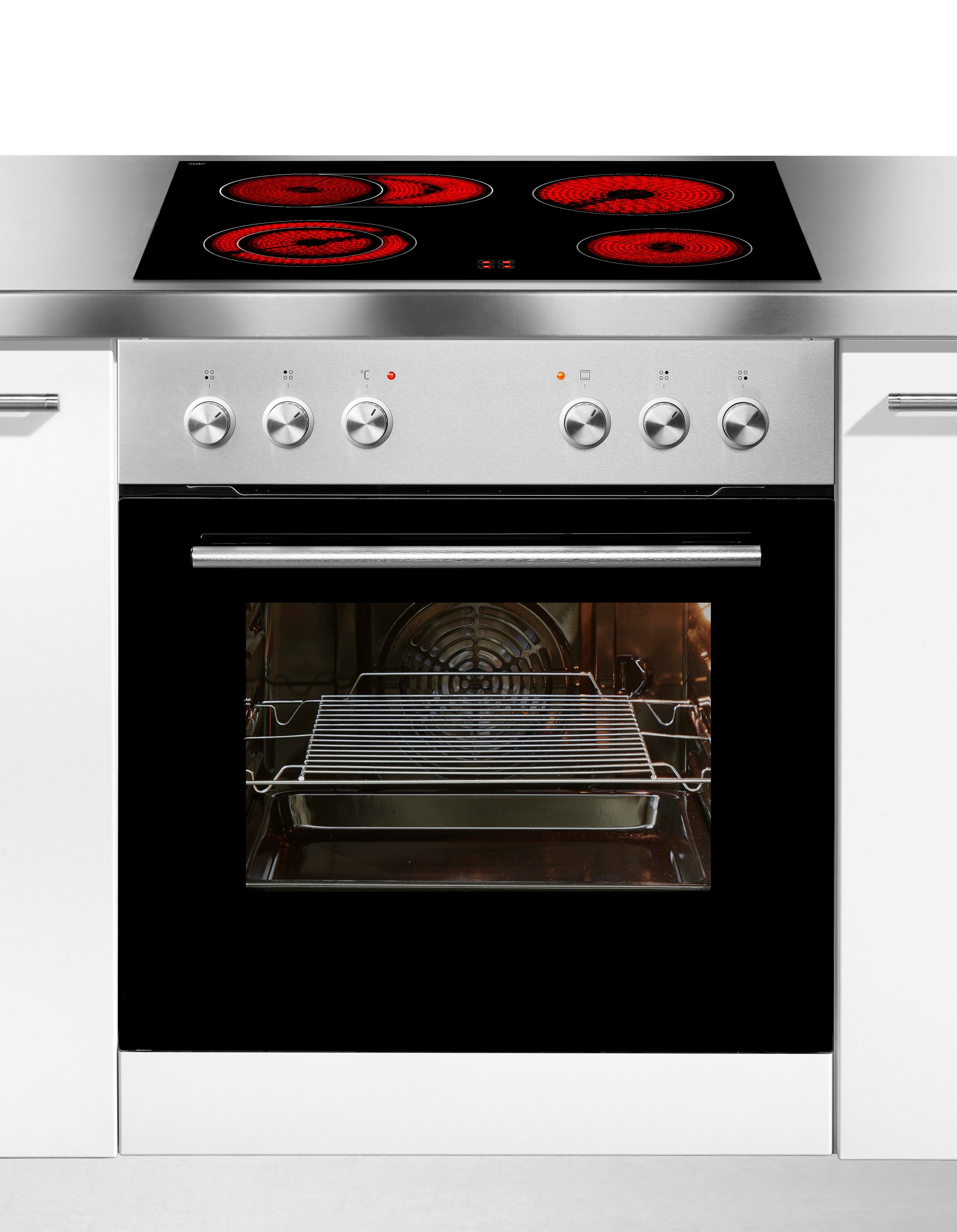 Amica Elektro-Herd-Set EHC 933 331 E, Steam Clean, Glaskeramik-Kochfeld mit anpassbarer Fläche für große Töpfe und Bräter