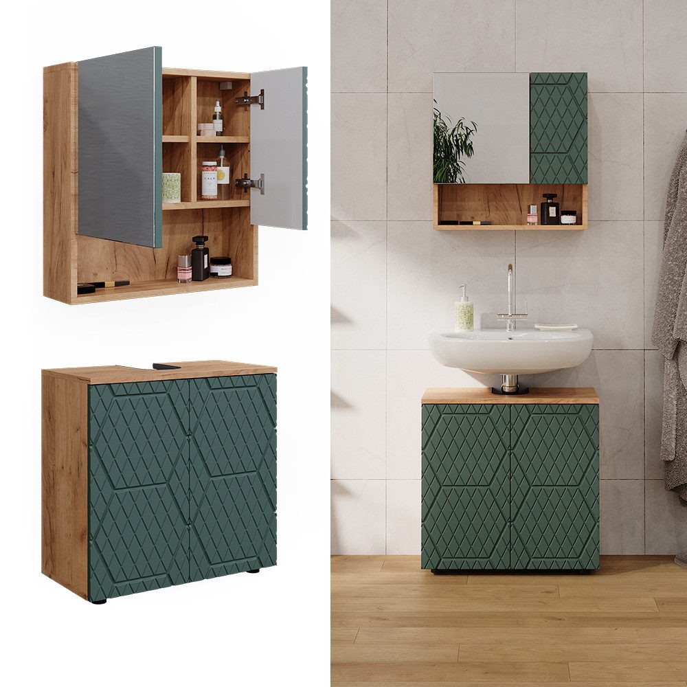 Vicco Badmöbel-Set Irma, Goldkraft Eiche/Grün, 2 günstig online kaufen