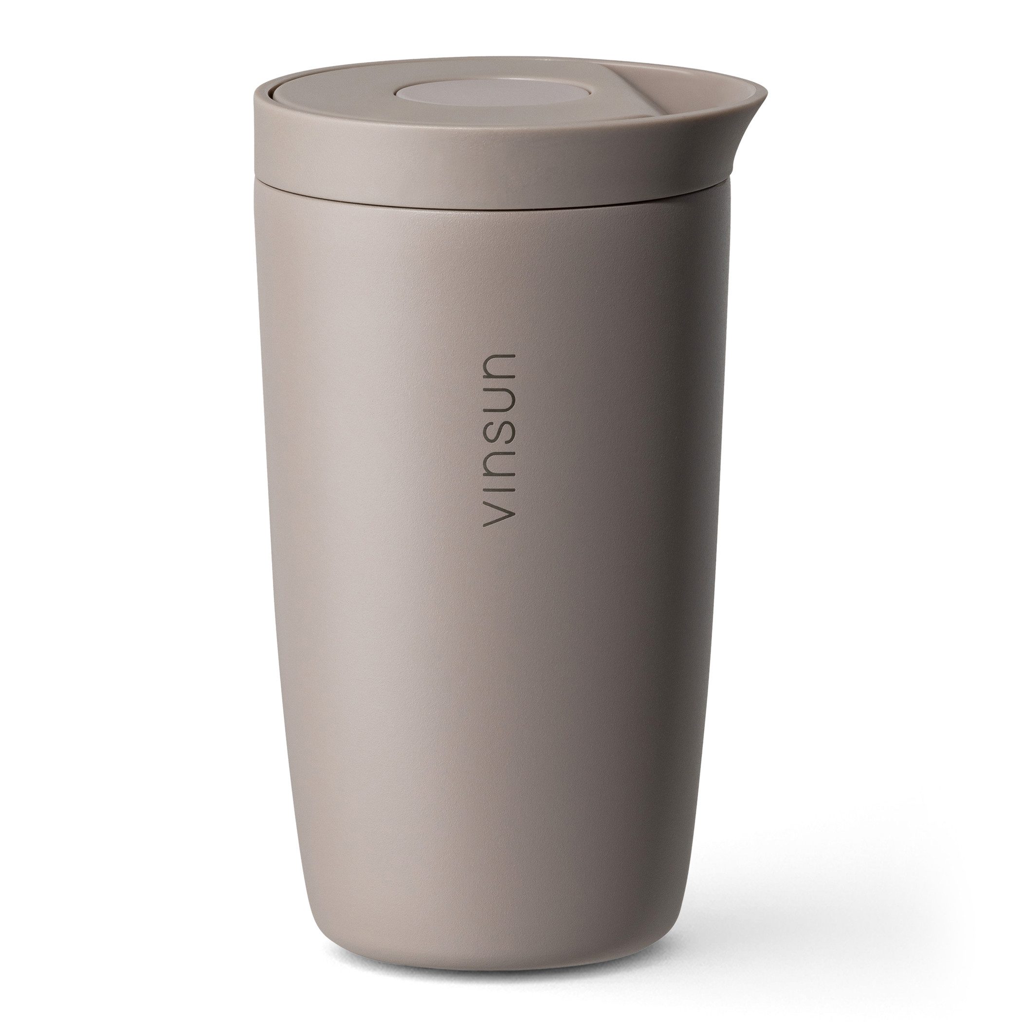Vinsun Thermobecher Edelstahl Isolierbecher 350ml - Kaffeebecher to Go auslaufsicher, 2-tlg., Edelstahl, Doppelwandig, BPA frei, bruchfest, Einhandbedienung per Knopfdruck