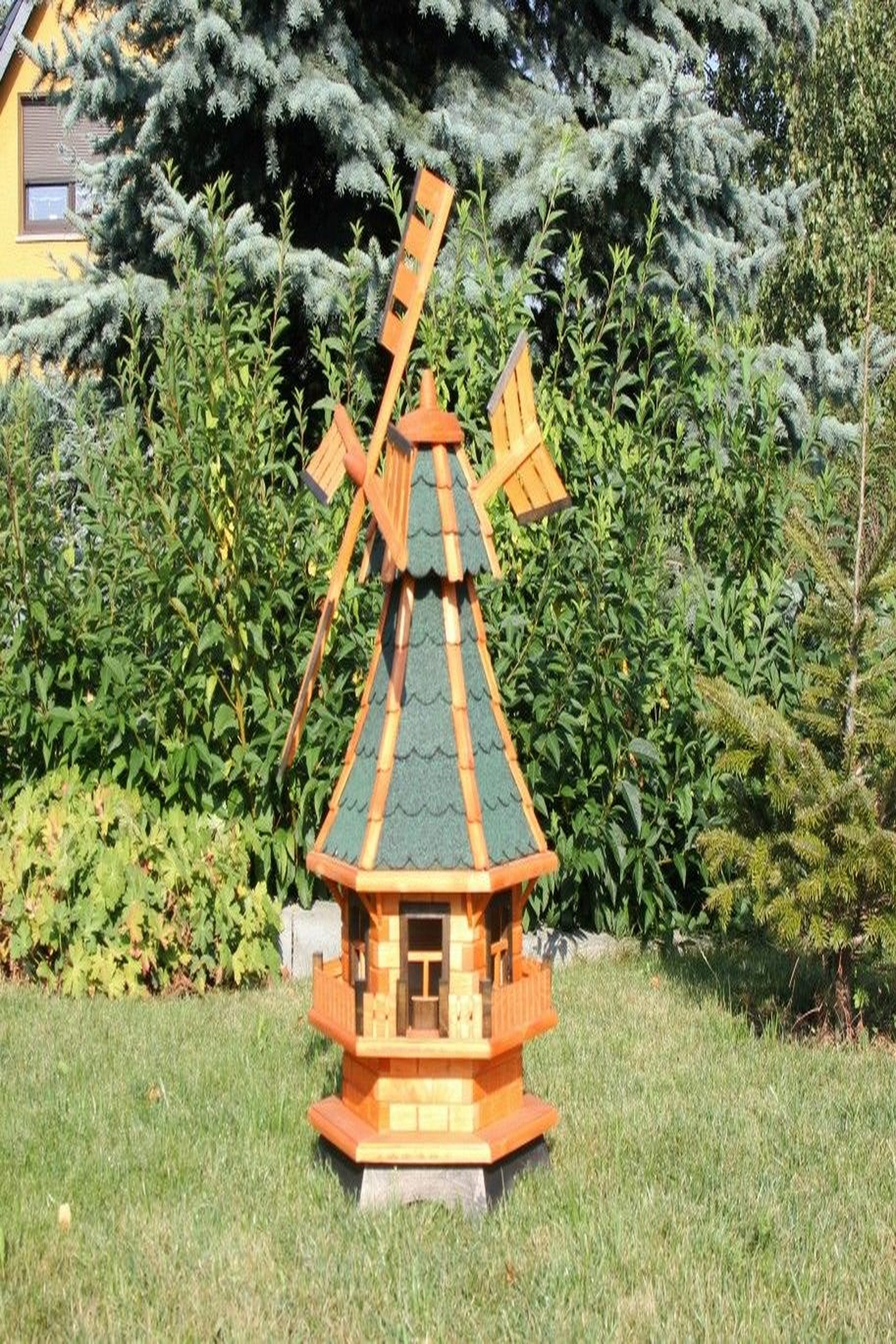 Holzdekoladen Deko-Windrad Gartenwindmühle Holz mit Solarlicht Weiß – mit oder ohne Gauben
