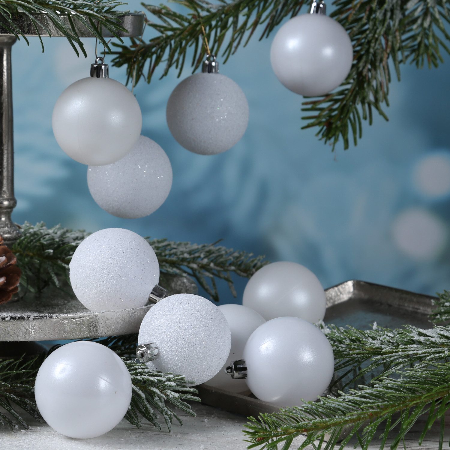 MARELIDA Weihnachtsbaumkugel Christbaumkugel Weihnachtskugel bruchfest matt weiß 10Stück Außen Deko (10 St)