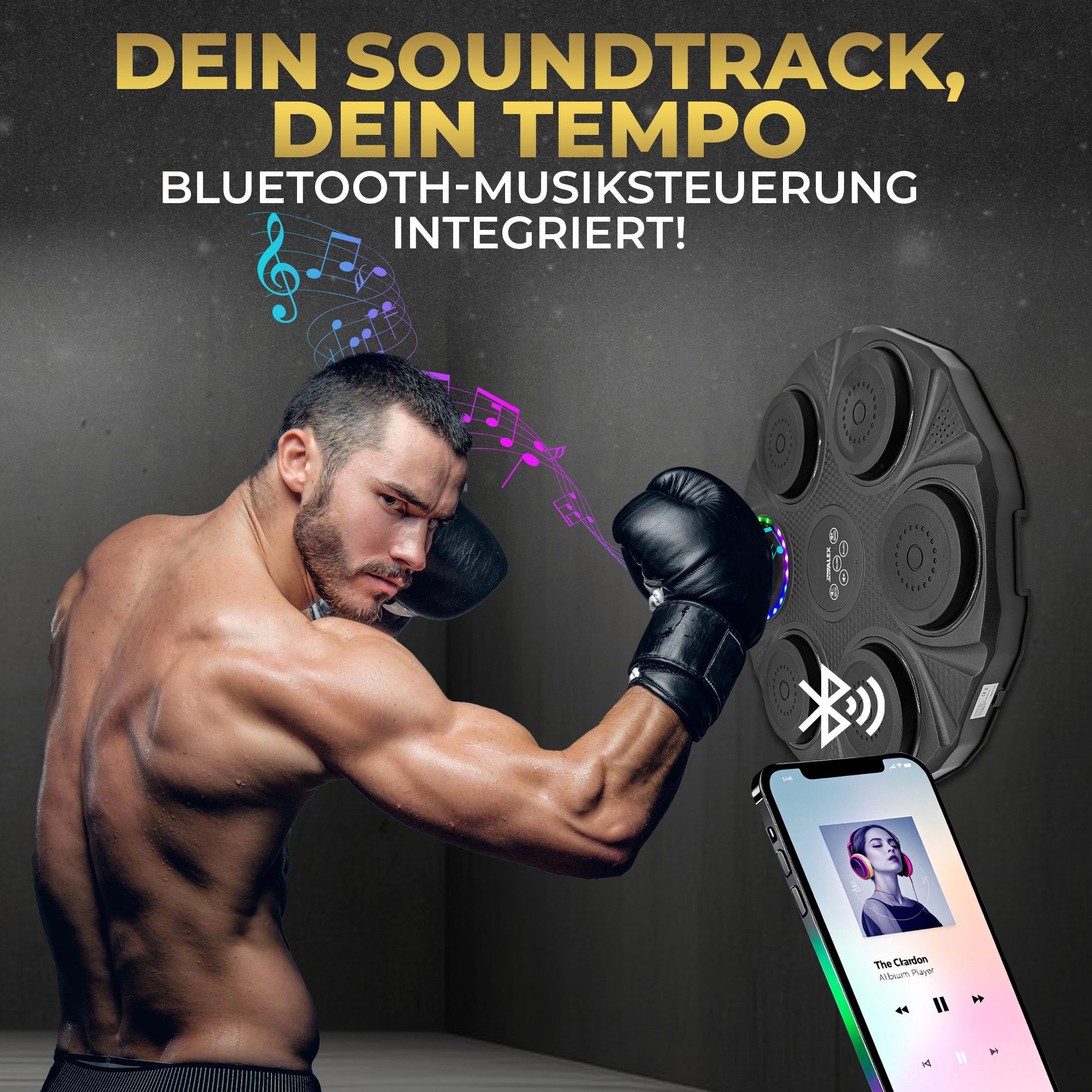 Der Alex Boxmaschine Music Boxing Machine LED Bluetooth Boxgerät mit Handschuhen Set, Boxtraining mit Beat, Licht & Power