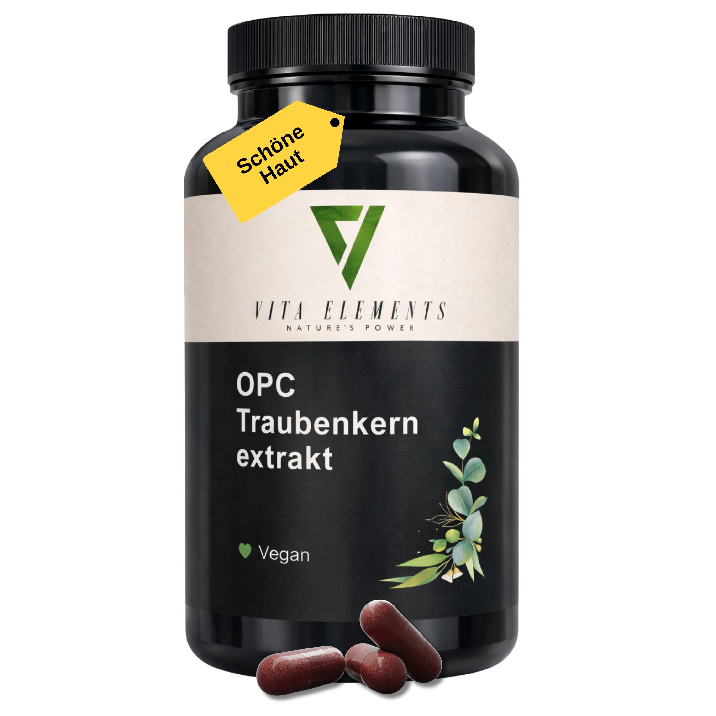 Vita Elements OPC Traubenkernextrakt Kapseln, 240 St., Vegan Frei von Gentechnik Ohne unnötige Zusätze Laborgeprüft