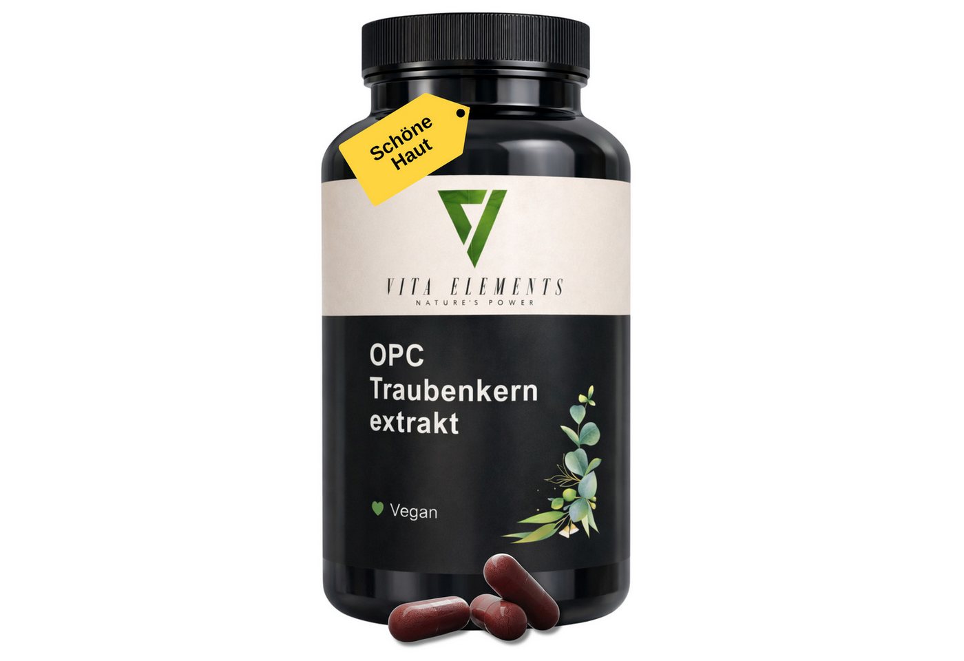 Vita Elements OPC Traubenkernextrakt Kapseln, 240 St., Vegan Frei von Gentechnik Ohne unnötige Zusätze Laborgeprüft