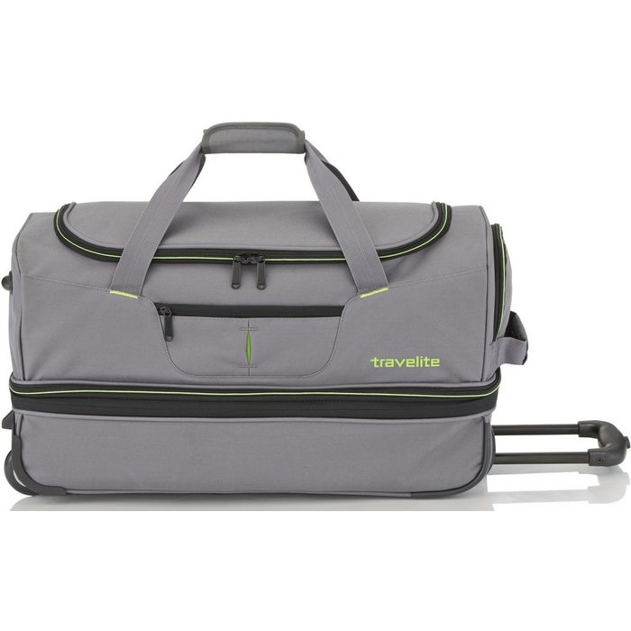 travelite Reisetasche Basics 55 cm grau/grün mit Trolleyfunktion und Volumenerweiterung