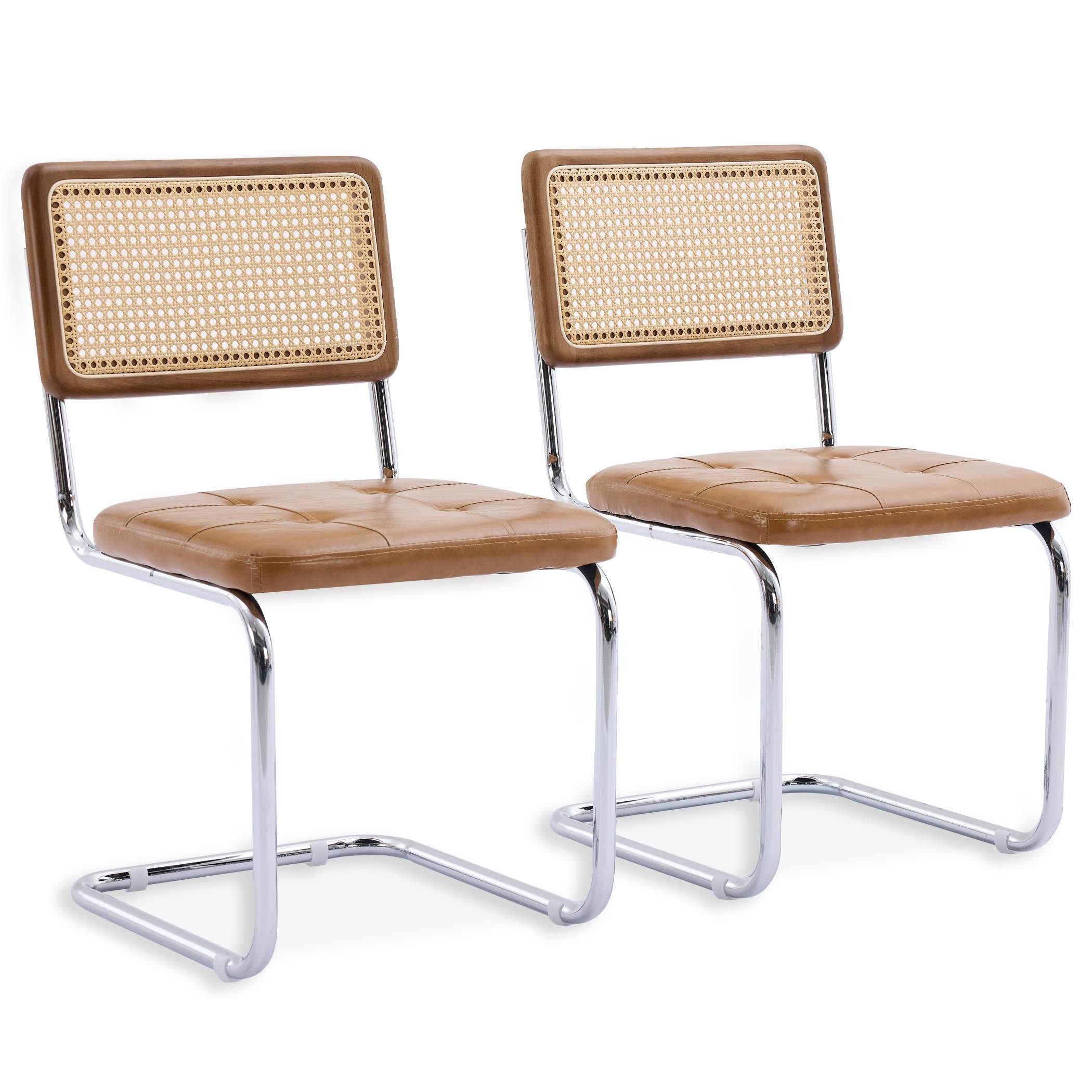 SeedWave Freischwinger 2er Set Esszimmerstühle mit Rattan-Rückenlehne, PU-L günstig online kaufen