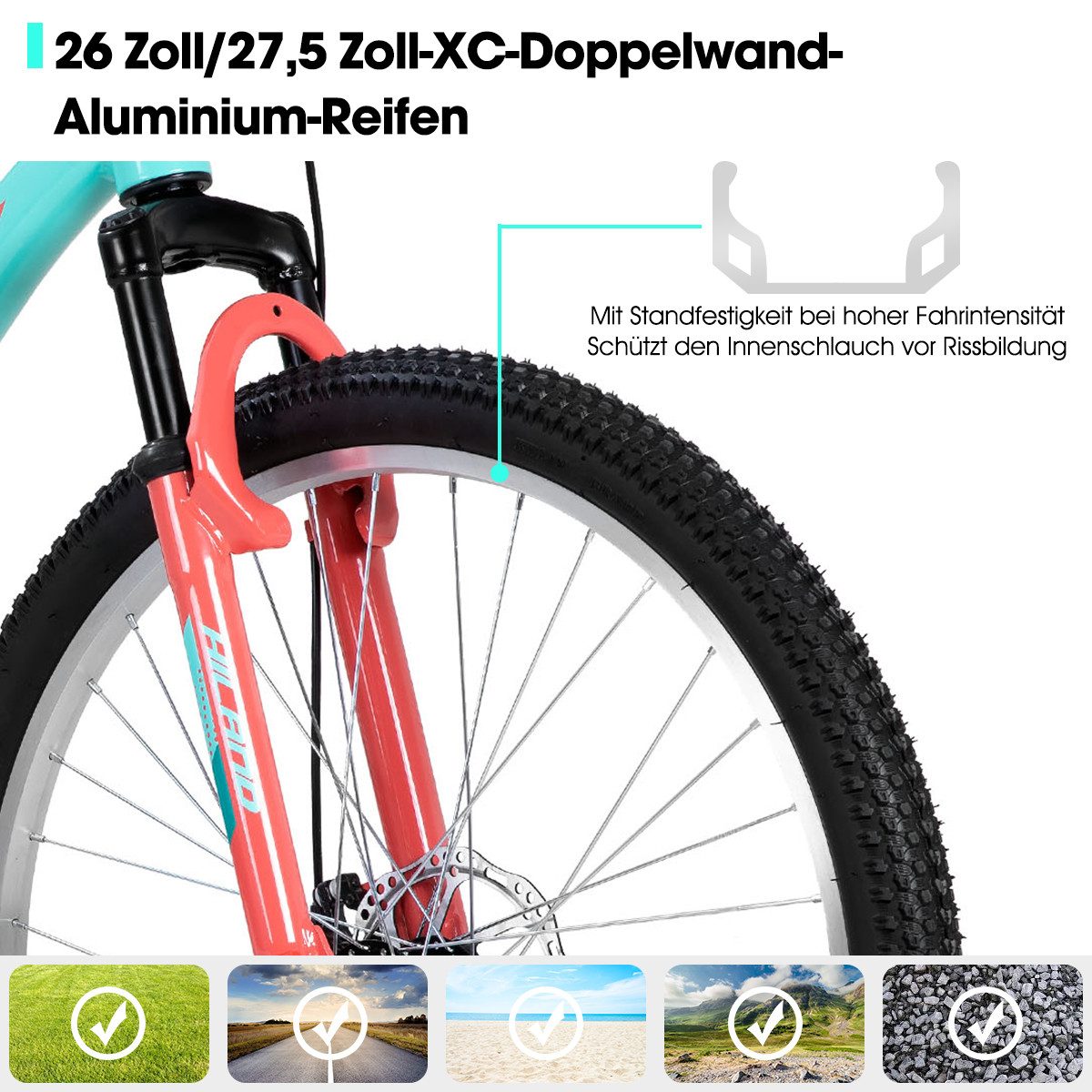 HILAND Mountainbike 26/27,5 Zoll Leichtgewichtiges bike für Frauen Ideal für alle Terrains, 18-Gang mit Lock-Out-Federgabel Dual-Scheibenbremsen, Aluminium-Rahmen