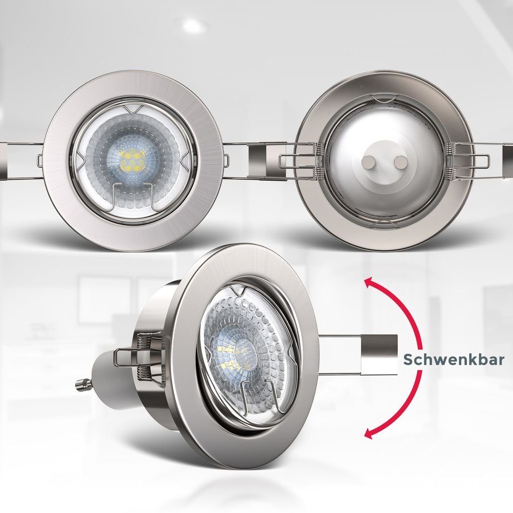 B.K.Licht LED Einbaustrahler 6er SET Einbauleuchten 86mm flach dimmbar  Einbaumaß 68mm - 10-04-06-S, Dimmfunktion, LED wechselbar, Warmweiß, 3000K  Einbauspots schwenkbar 5,5W 400lm GU10 Leuchtmittel matt-Nickel