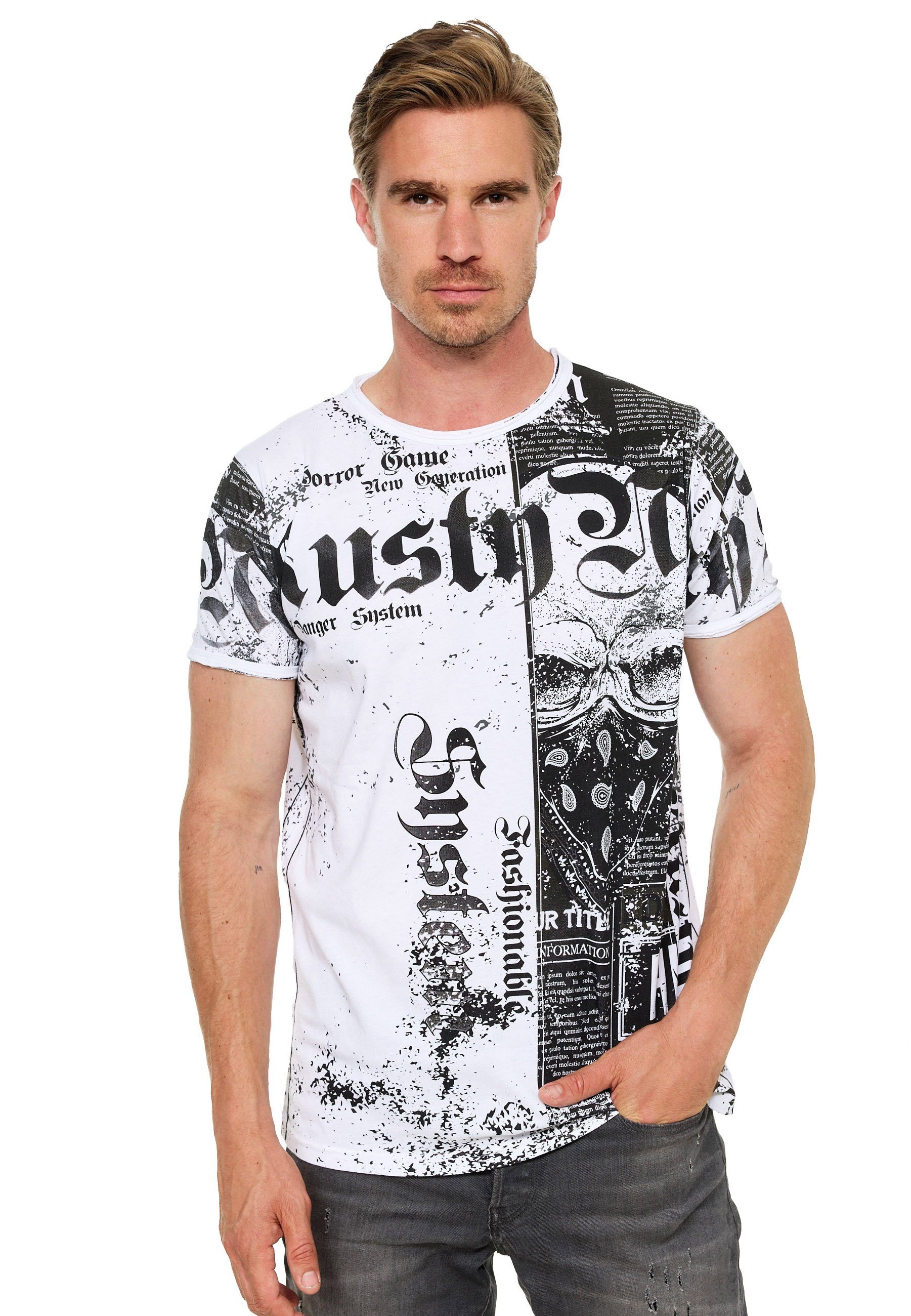 Rusty Neal T-Shirt mit Allover-Print anthrazit Used-Look im
