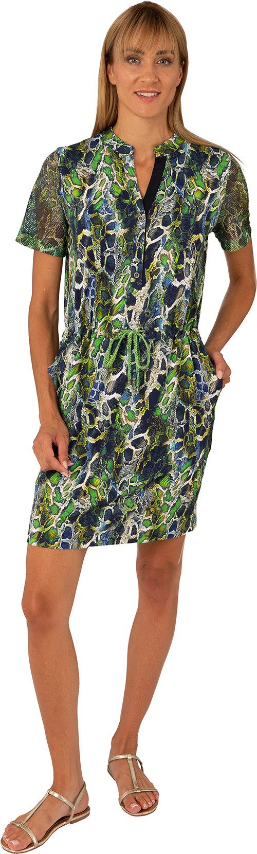 Estefania for woman Sommerkleid 191-5212, Kleid in Snakeprint und Mesh Ärmeln Tunnelzug an Taille