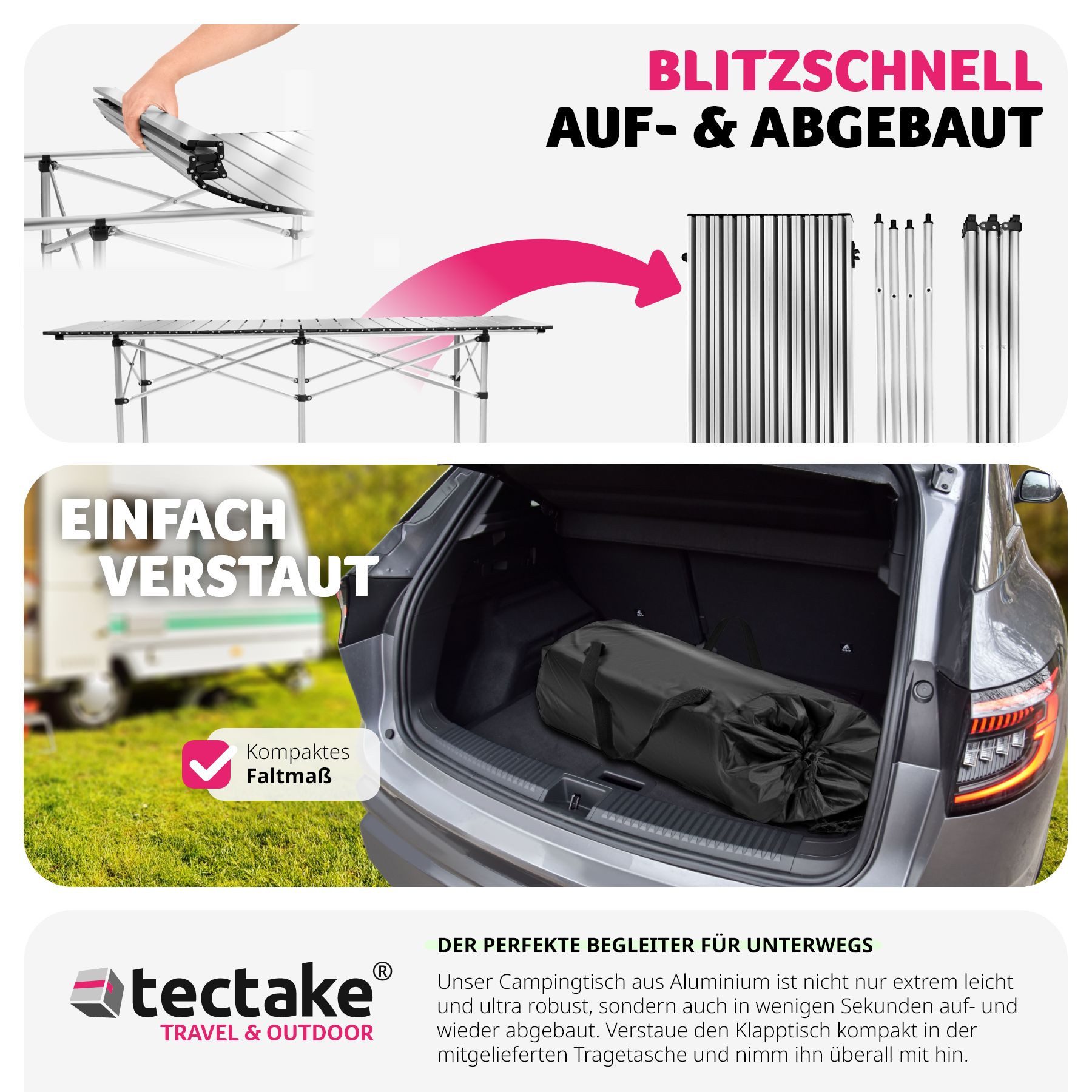 tectake Campingtisch Aluminium Campingtisch (1-St., 1 tlg), Klappbares Aluminiumgestell