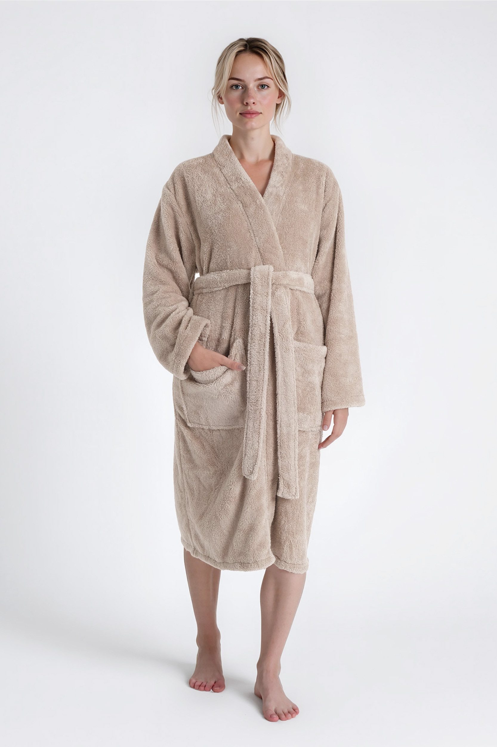 OTTO home Unisex-Bademantel Lillou Kimono, ideal für Sauna & Spa, Hotelbademantel, Morgenmantel, Midilänge, Microfaser, Kimono-Kragen, Gürtel, kuschelig weicher Fleece, plüsch, für Damen und Herren, XS-3XL