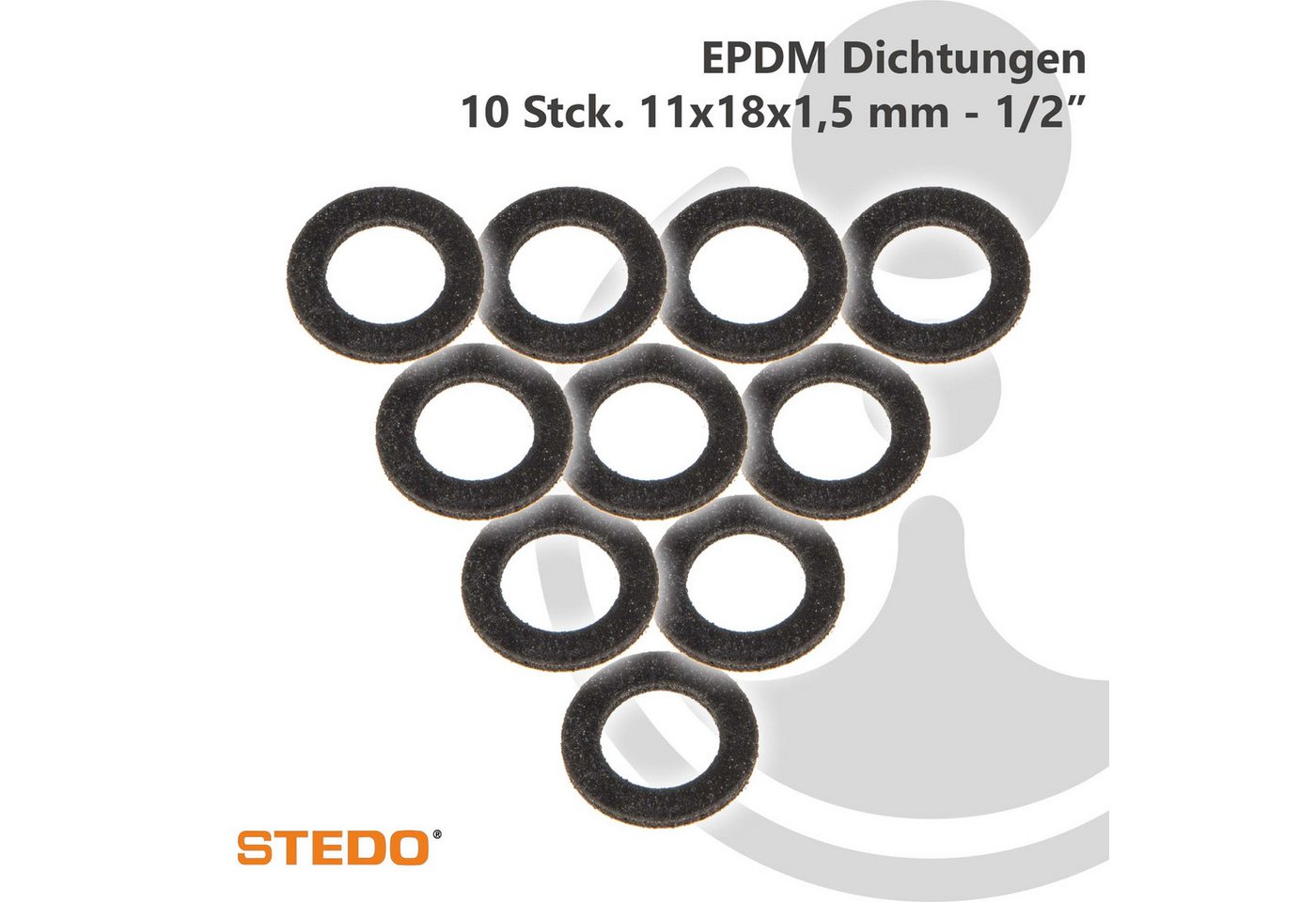 Thumbnail - Stedo Gewindefitting EPDM Dichtung, für Überwurfmutter im Trinkwasserbereich (VE 10 Stück), 11 x 18 x 1,5 mm
