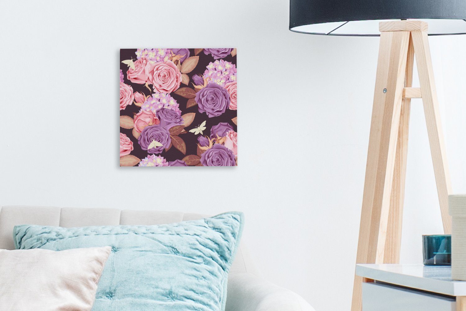 OneMillionCanvasses® - St), Leinwand Schmetterlinge - - für Leinwandbild Blumen Wohnzimmer Bilder (1 Lila, Schlafzimmer Rosa