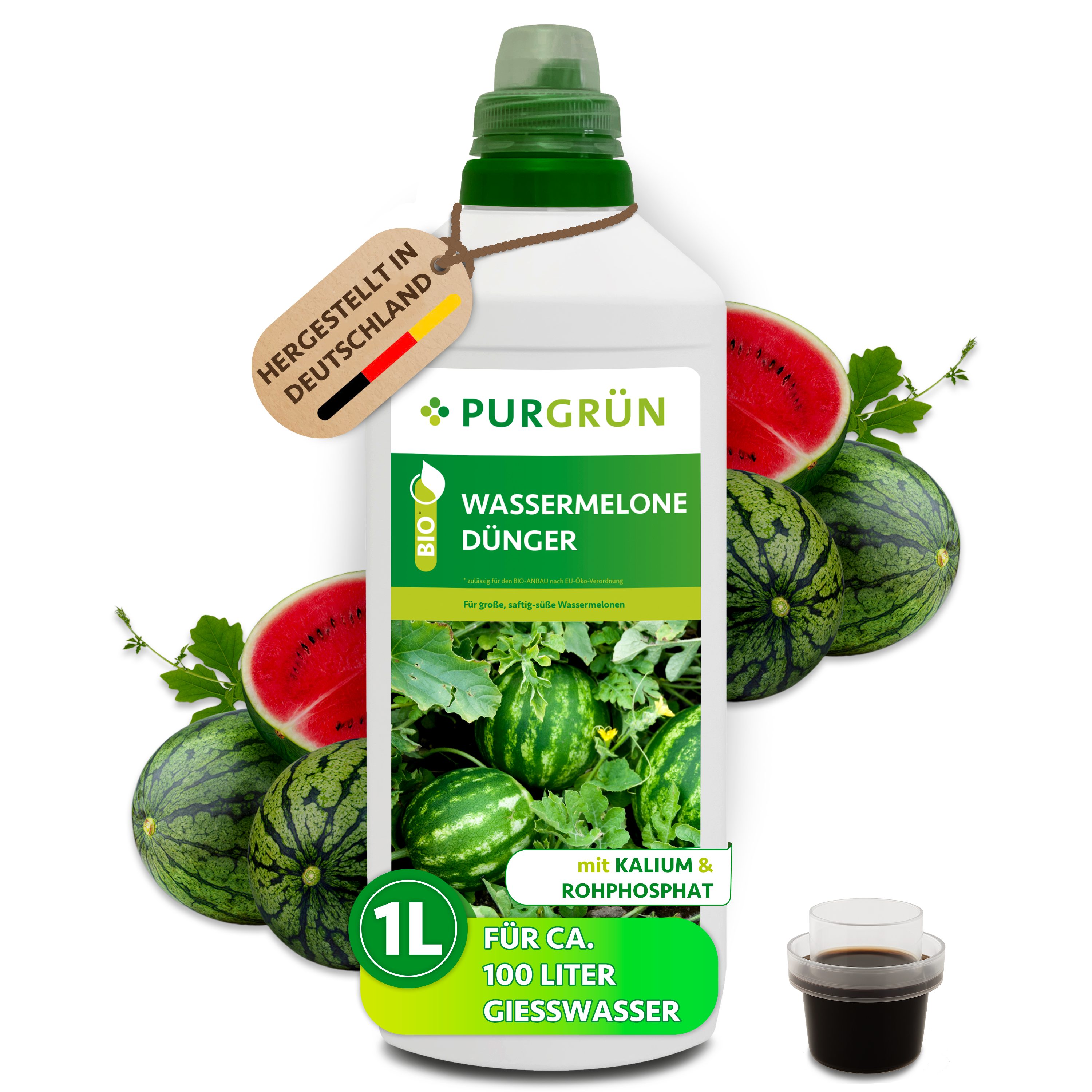 Purgrün Gemüsedünger Bio Wassermelone Dünger, NPK 3+2+6, Algenextrakt, 1 Liter, Flüssigdünger, 1-St., 1 Liter