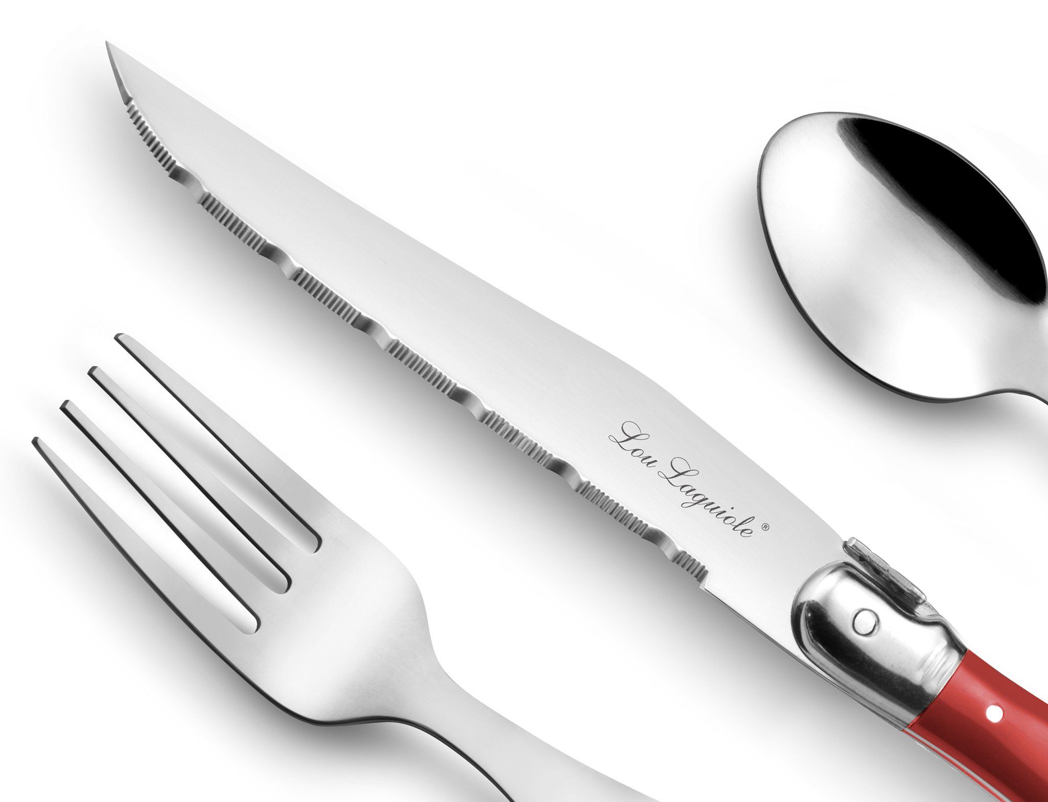 Lou Laguiole Besteck-Set TRADITION (24-tlg), 6 Personen, 13/0 18/0, rot, hochglanzpoliert