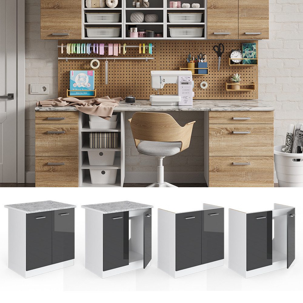 Vicco Schranksystem R-Line, Anthrazit Hochglanz/Weiß, 80 günstig online kaufen