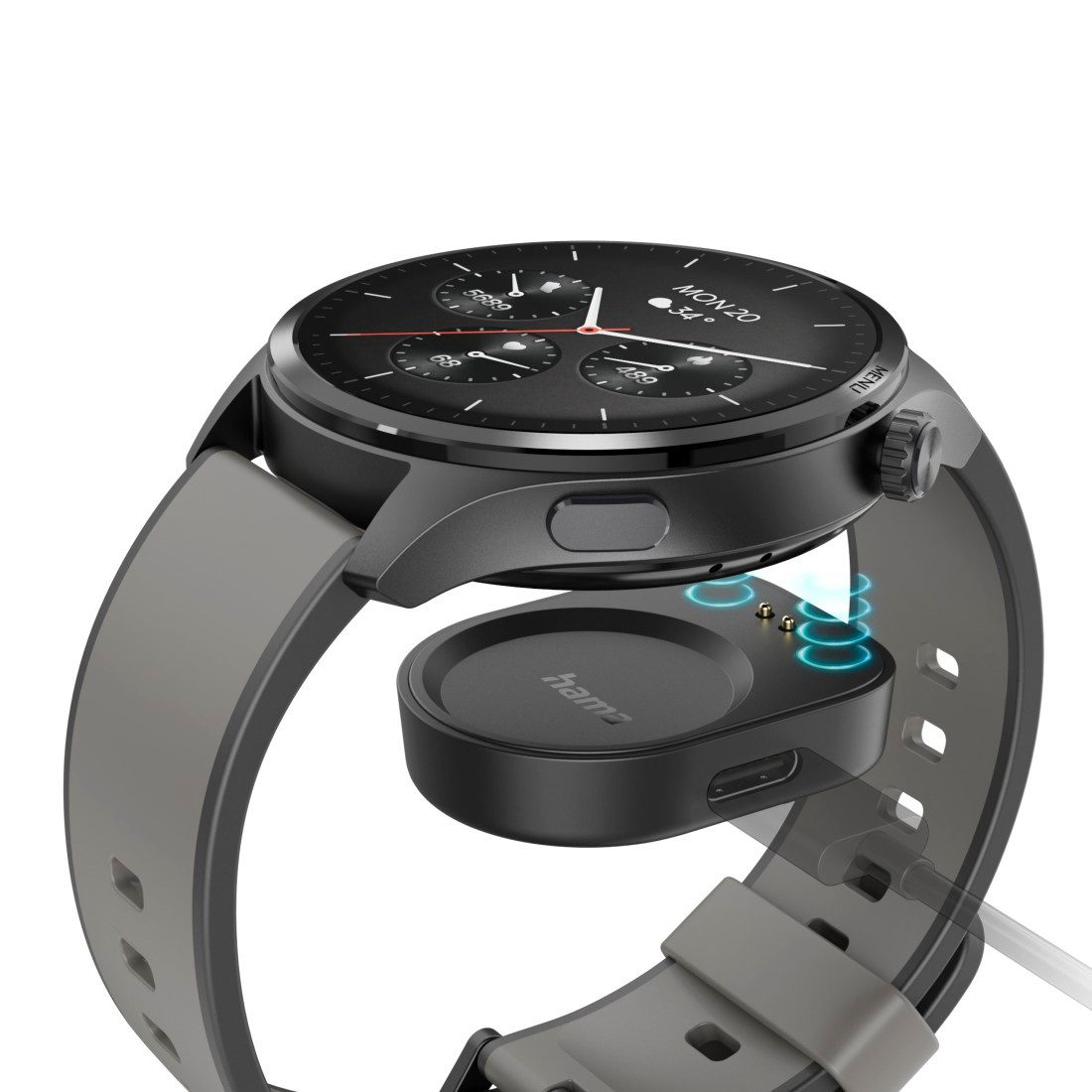 Hama Smartwatch m. GPS (1,43", Musikspeicher, Telefonfunktion, wasserdicht) Smartwatch (3,63 cm/1,43 Zoll), Sprachassistent, GPS, IP68, Herzfrequenz, Kalorien, Schlafanalyse