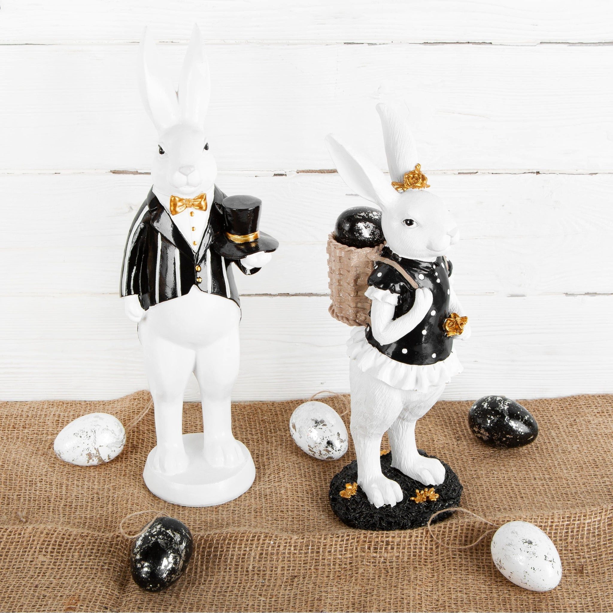 Logbuch-Verlag Dekofigur Elegantes Hasen Paar 30 cm Osterhasen schwarz weiß Gold