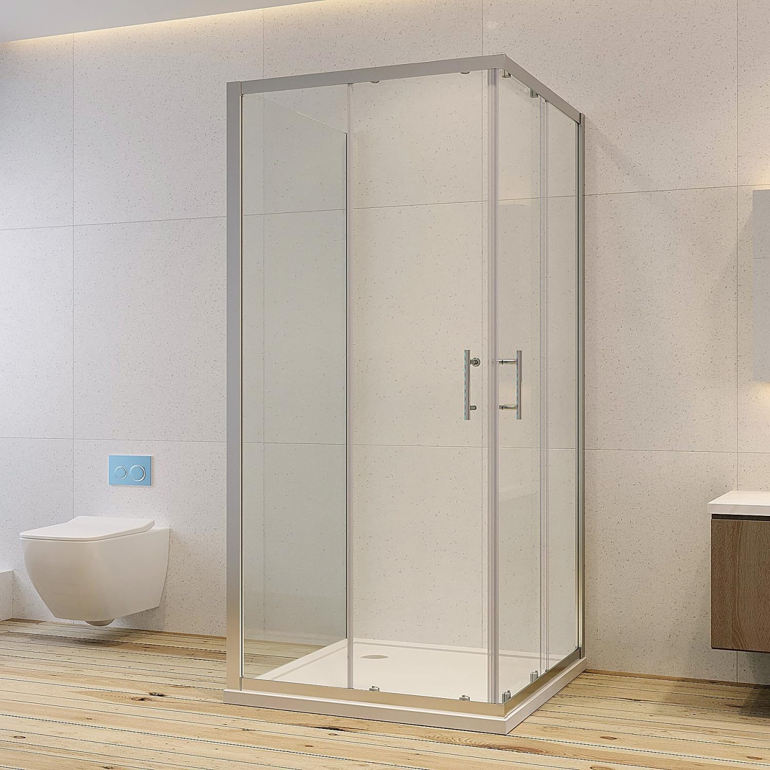 AQUABATOS Eckdusche U-Form Duschkabine mit Schiebetür Eckeinstieg Dusche ohne Duschwanne, BxT: 80x80 cm, Einscheibensicherheitsglas, Klare Einscheibensicherheitsglas, Chromoptik; Klick-System; U Kabine