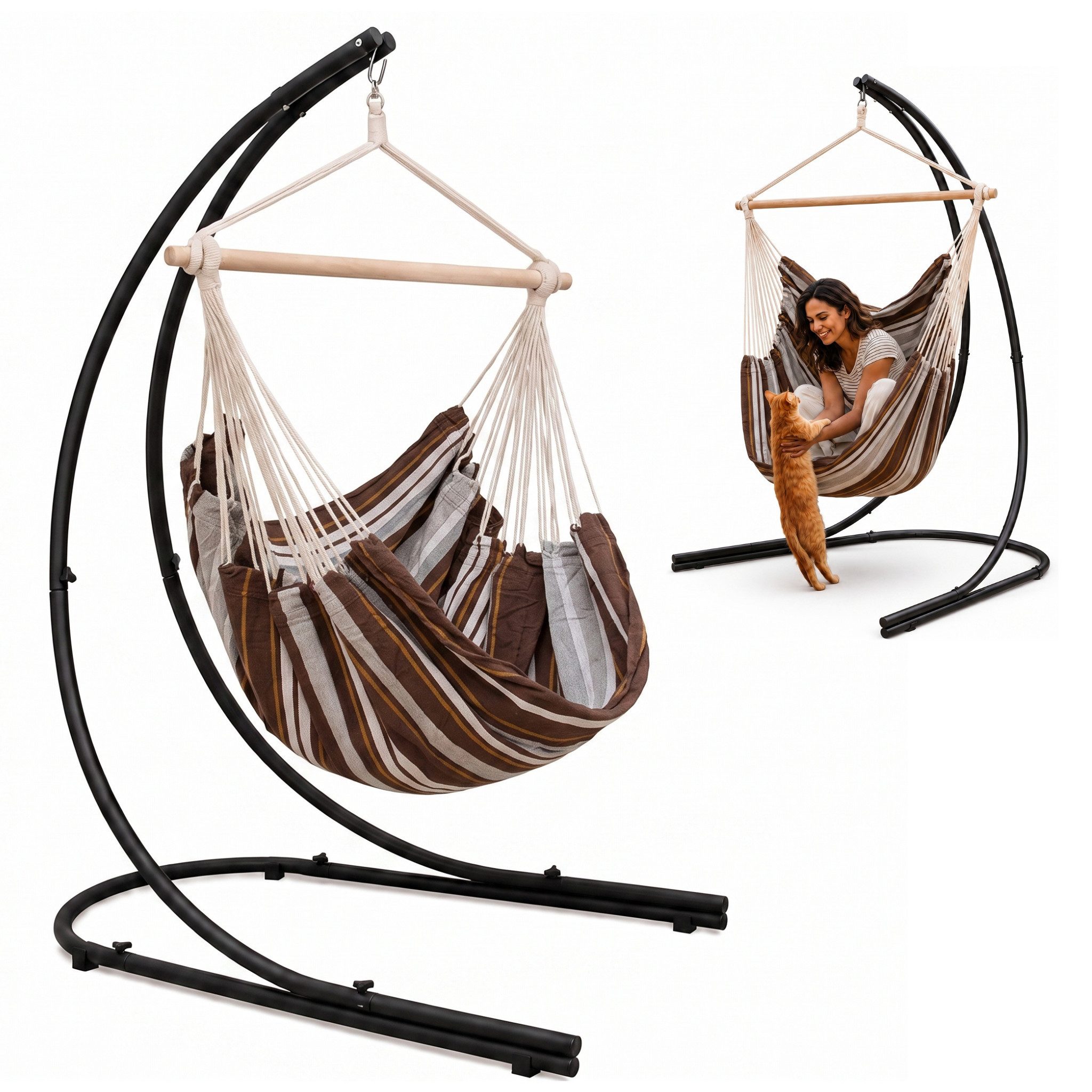 AMANKA Hängestuhl Hängestuhlgestell HSG-153 mit Hängestuhl HMG-40, 185 x 130 cm Hängesitz für Kinder und Erwachsene - 360° Relaxsessel