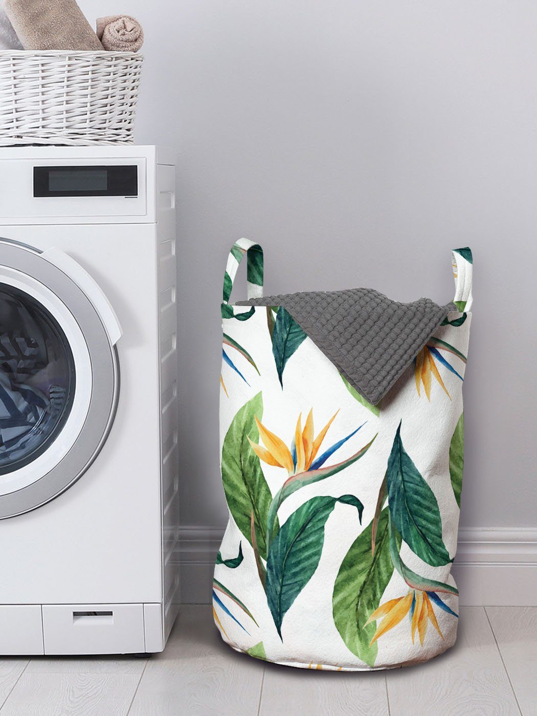 Wäschesäckchen Paradiesvogel Waschsalons, Blumen-Kunst mit Wäschekorb für Abakuhaus Griffen Exotisch Kordelzugverschluss
