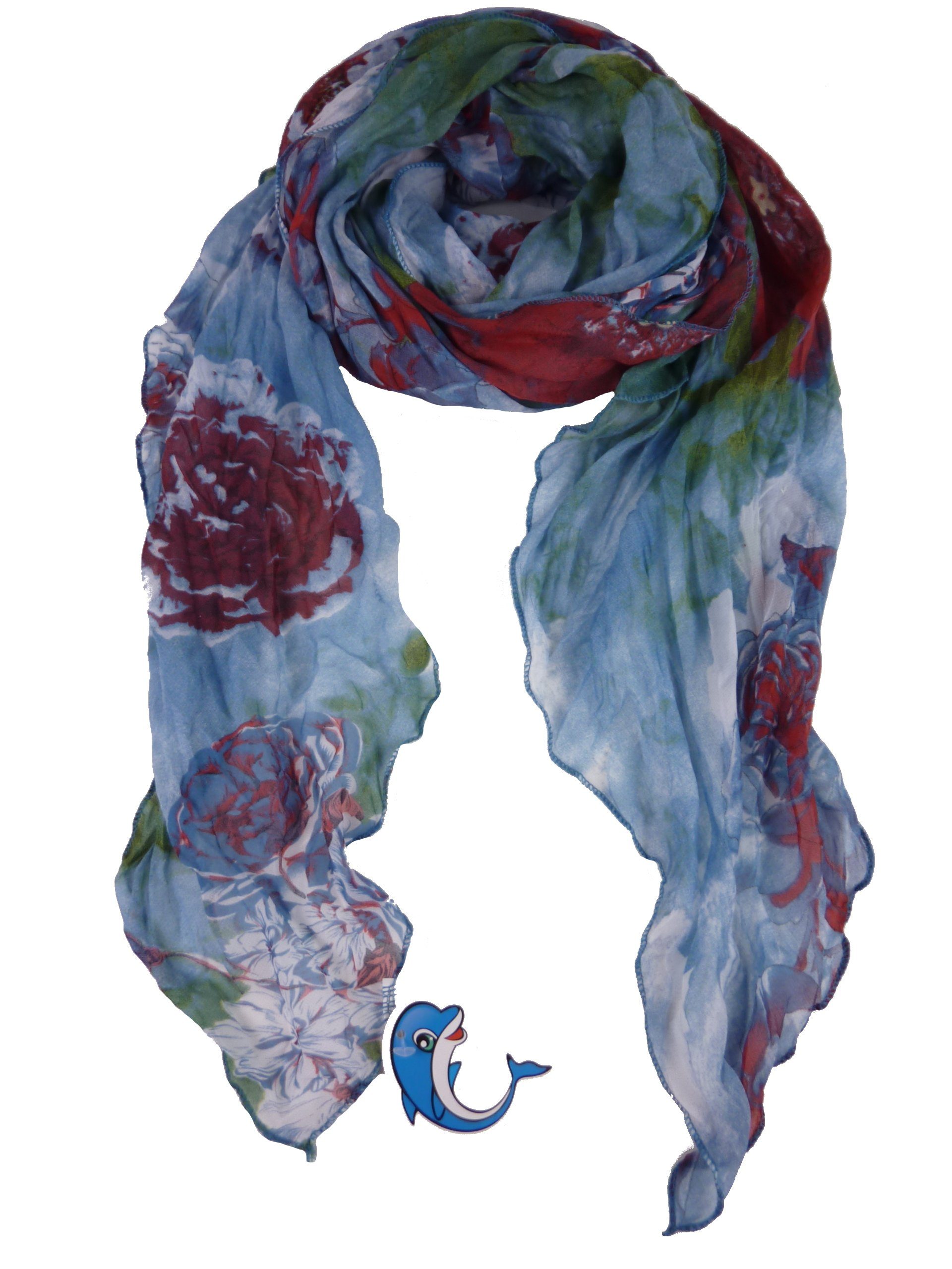 Taschen4life Schal Damen Schal QS-05-XJ, Blumen Muster, Tuch gemustert mehrfarbig grün/rost/blau