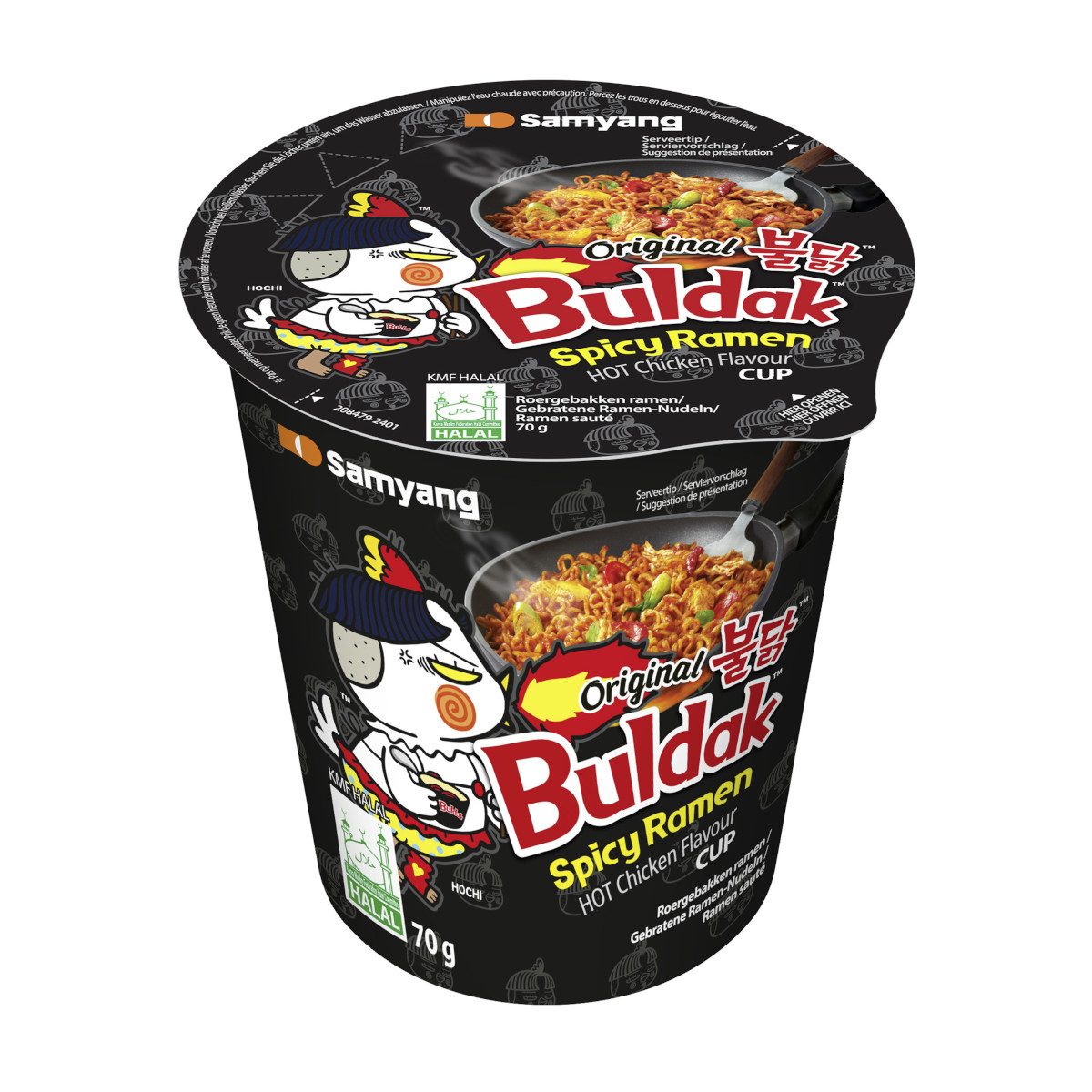 Buldak Instant-Gericht, Buldak Cup Ramen Hot Chicken Original Geschmack scharf würzig 70g