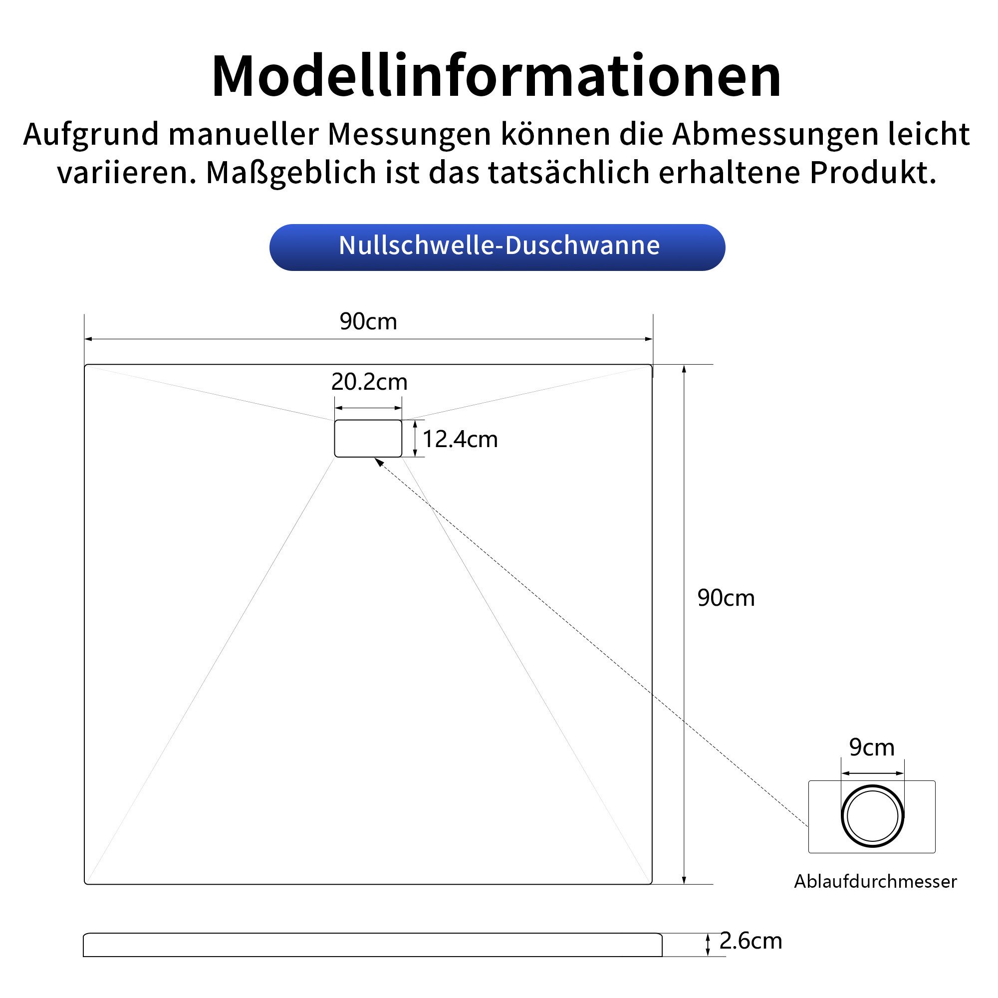 DeerValley Duschwanne DeerValley Duschwanne 120x90cm – SMC rutschfest mit Ablaufgarnitur, 90*90cm, SMC, Set, Duschwanne mit Ablaufgarnitur und Abdeckung, SMC Duschwanne 90x90 rutschfest mit Ablauf