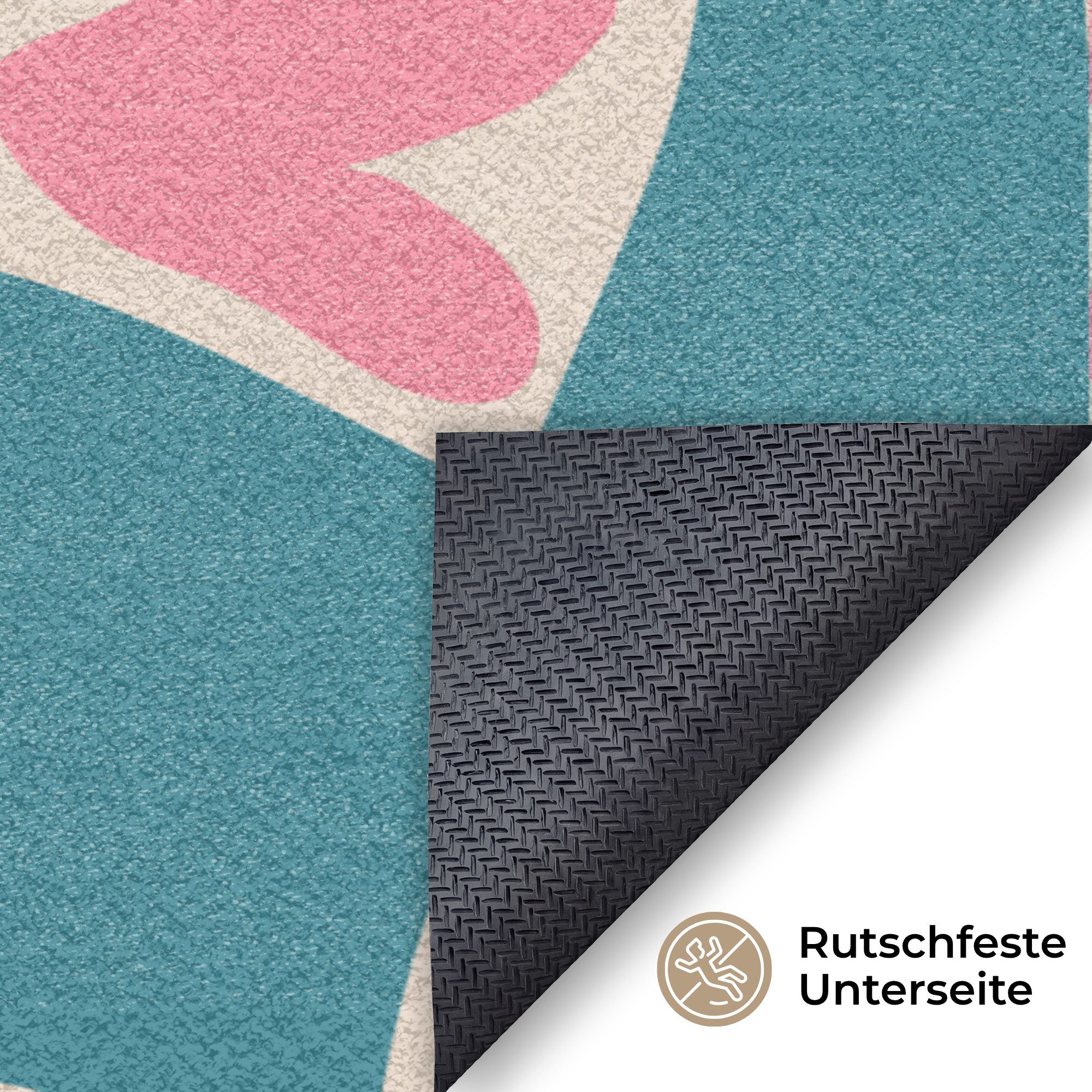 MuchoWow Fußmatte Groß Blau - Aufnäher - Herzen, Rechteckig, Sauberlaufmatte, Fußabtreter, Schmutzfänger 150x90 cm