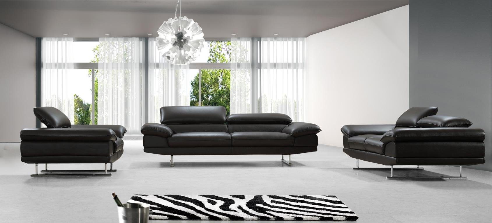 Salottini Polstergarnitur Edle Sofagarnitur Bassano Leder 3/1/1 schwarz Polstergarnitur
