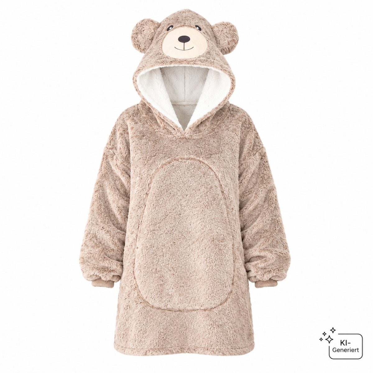 NOXXIEZ Fleeceponcho Kuscheldecke mit Bär Kapuze XL für Filmabend Freizeit und Entspannen