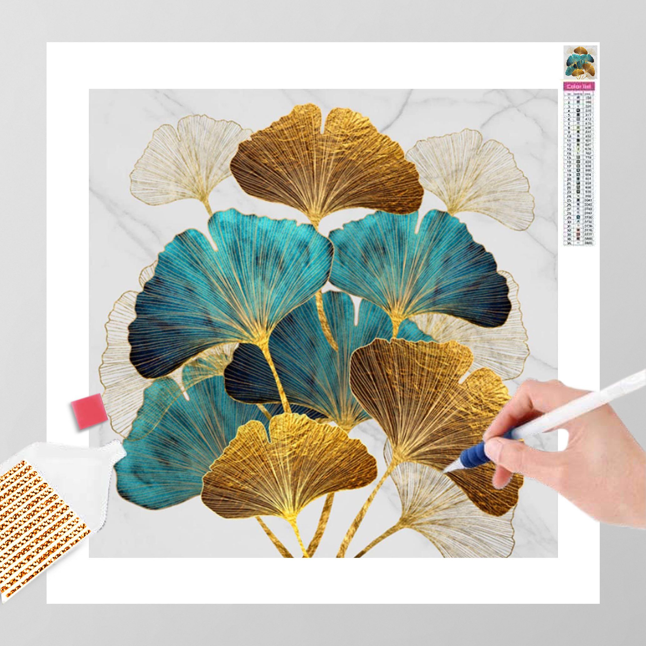 GOLDEN Gemälde GOLDEN 5D Diamond Ginkgoblätter 30 Painting 40cm Full Kinder Set x