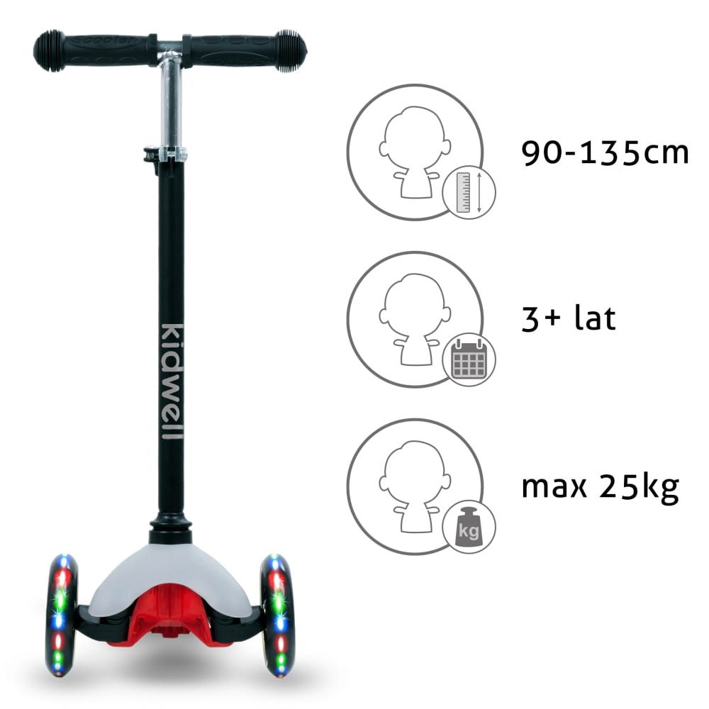 COIL Dreiradscooter Kinderroller, Tretroller, Dreirad-Balance-Roller, Cityroller, 10 km/h, ABEC-7-Lager, 3-stufige Lenkradverstellung, LED-Räder