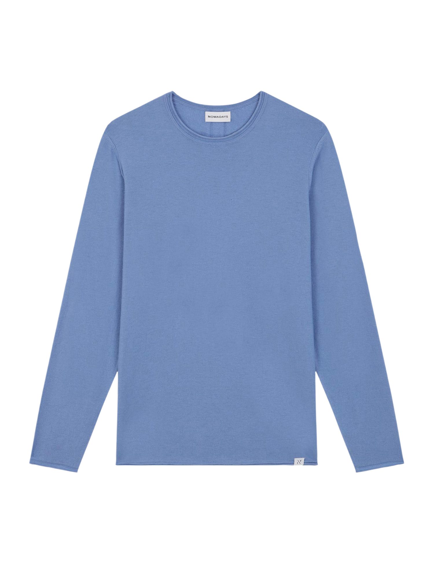 NOWADAYS Strickpullover blau,Casual,Baumwolle,Unifarben,Rundhals,Lang,Gerade