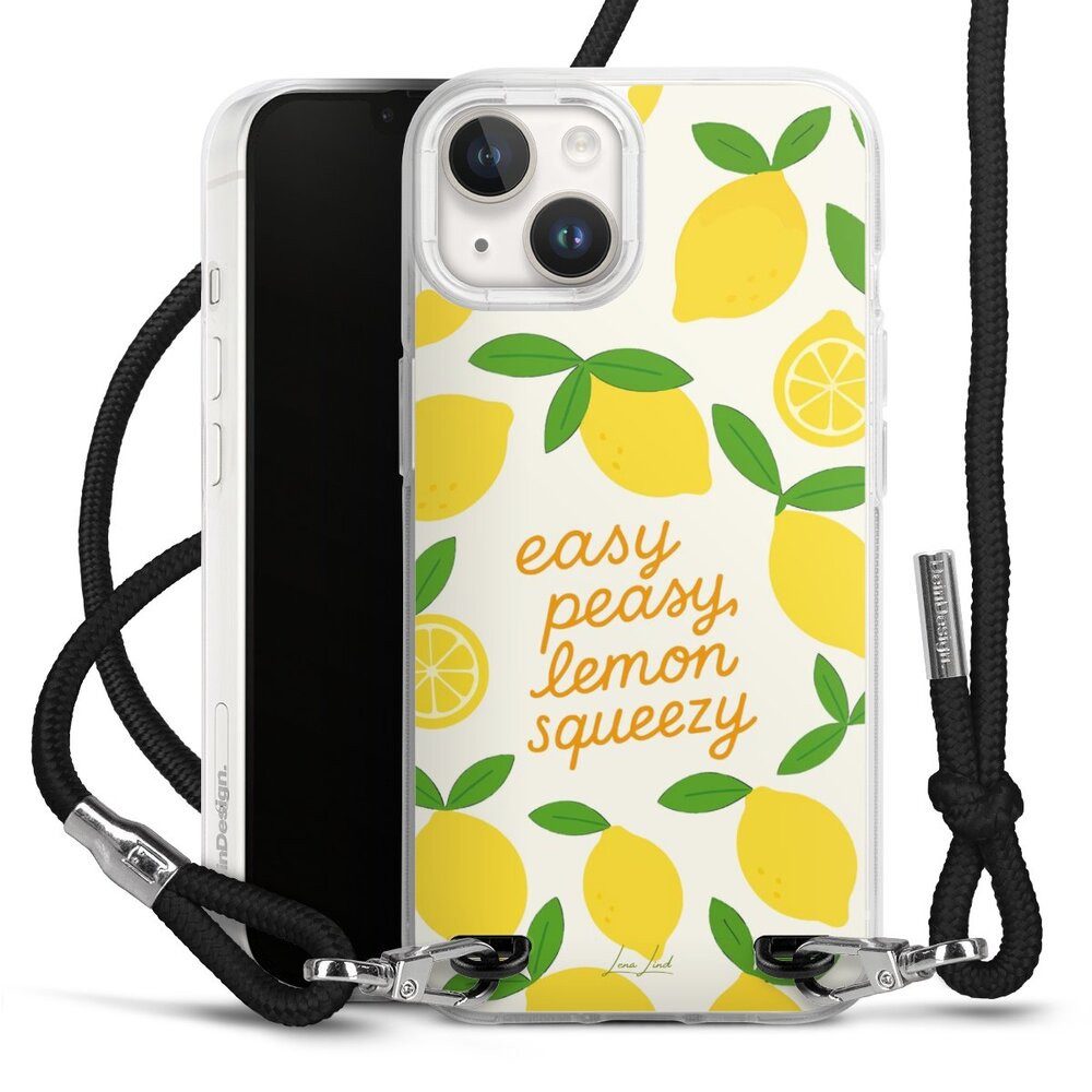 DeinDesign Handyhülle Zitrone Spruch Statement Easy Peasy Lemon Queezy, Apple iPhone 14 Handykette Hülle mit Band Case zum Umhängen