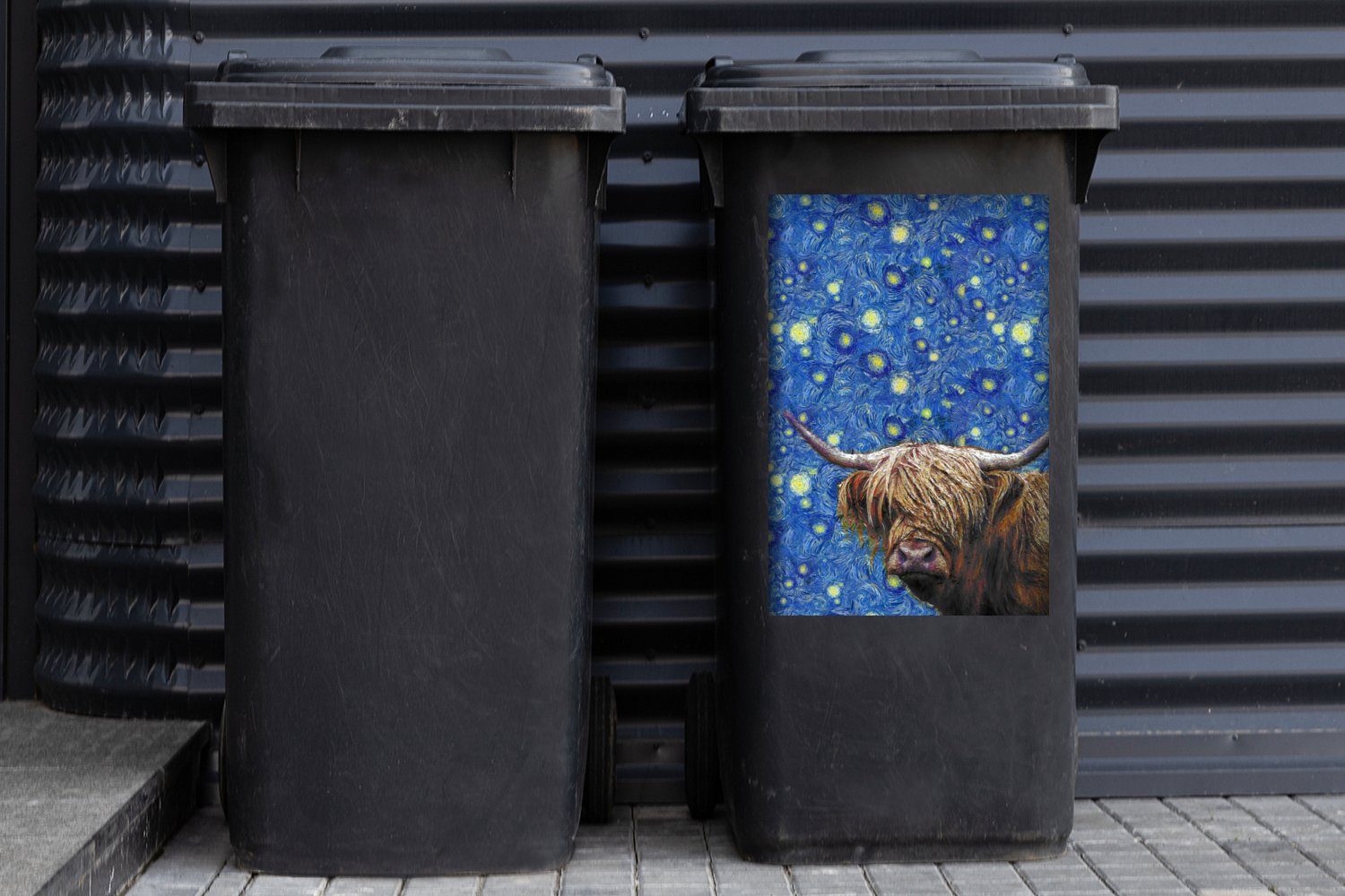 Mülltonne, Container, Highlander Schottischer Van Abfalbehälter Wandsticker Sticker, Sternennacht MuchoWow St), - Gogh (1 Mülleimer-aufkleber, -