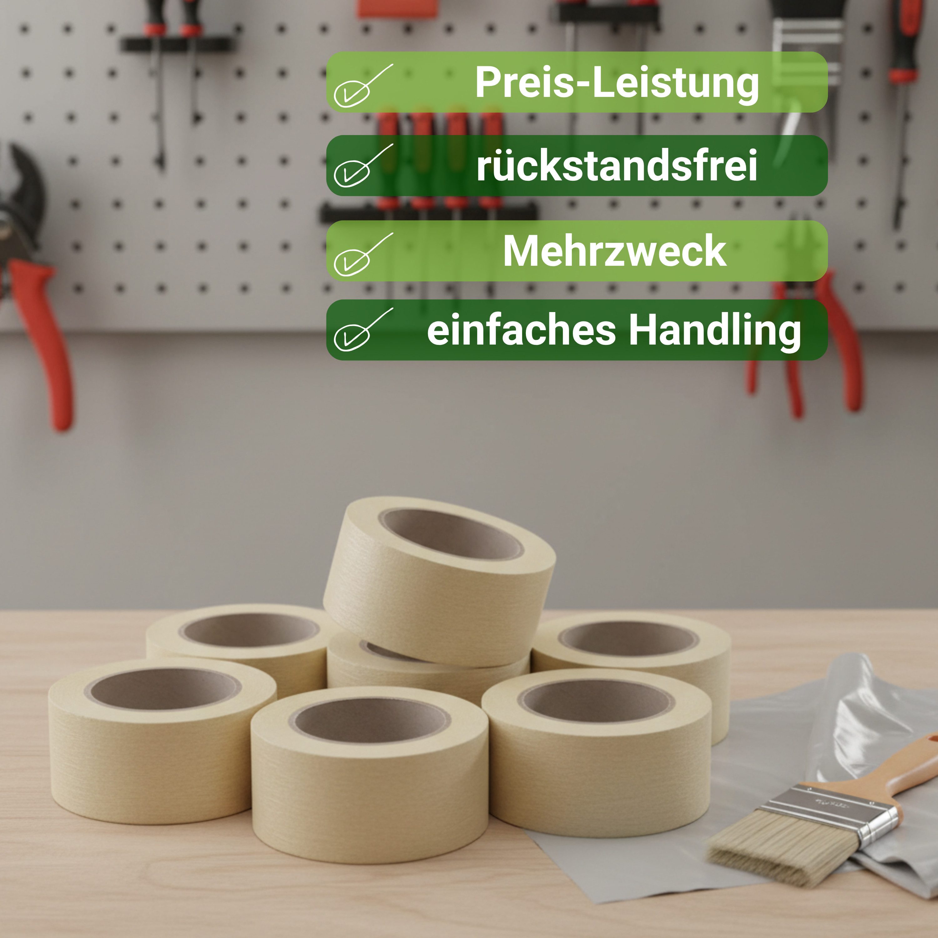 varivendo Kreppband 6 Rollen Klebeband Kreppklebeband Maler+ Feinkreppband 50mm x 50m Klebeband Malerband Kreppband Abdeckband Feinkreppband Malerkrepp