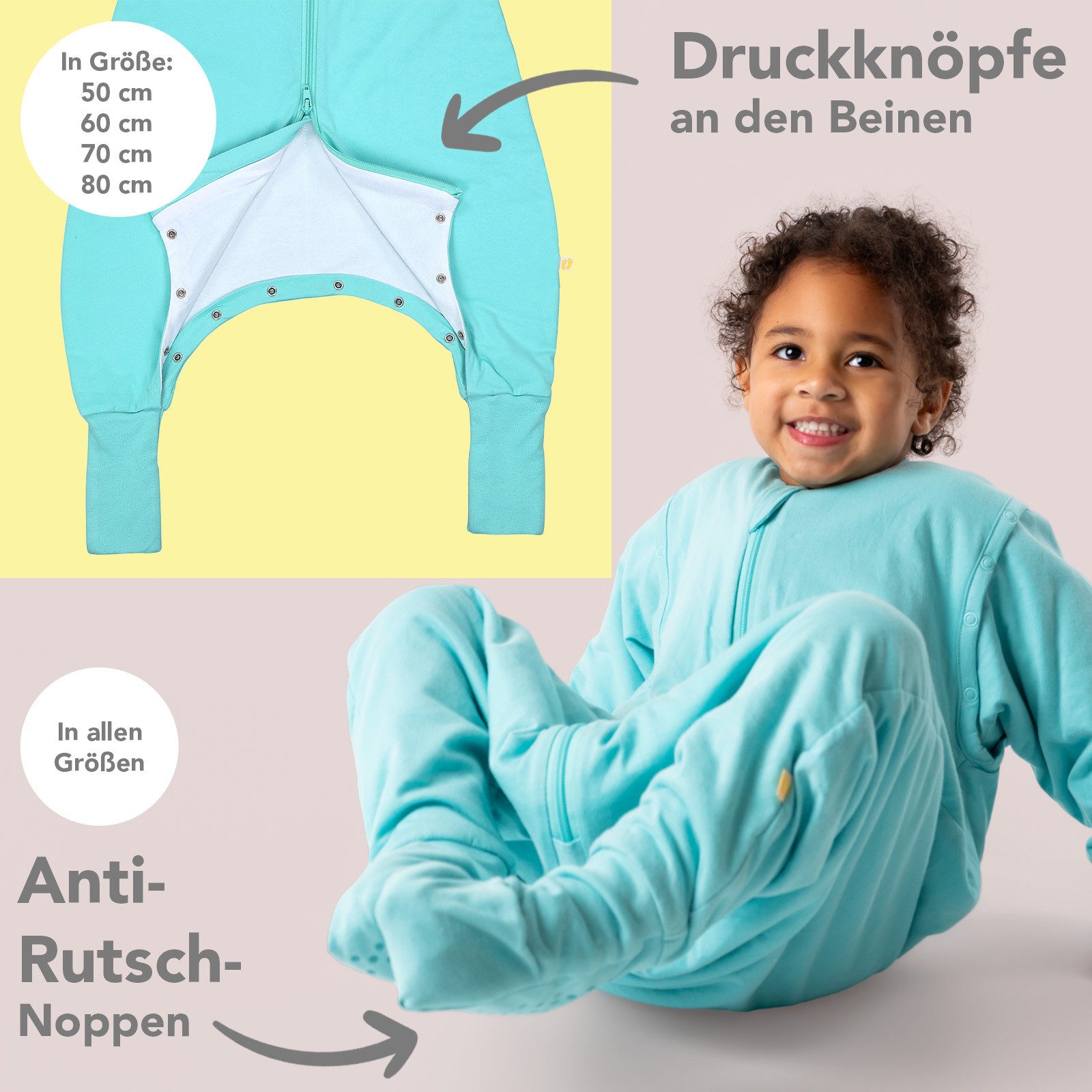 Schlummersack Kinderschlafsack Schlafsack mit Füßen und umklappbaren Bündchen, 1.0 Tog OEKO-TEX