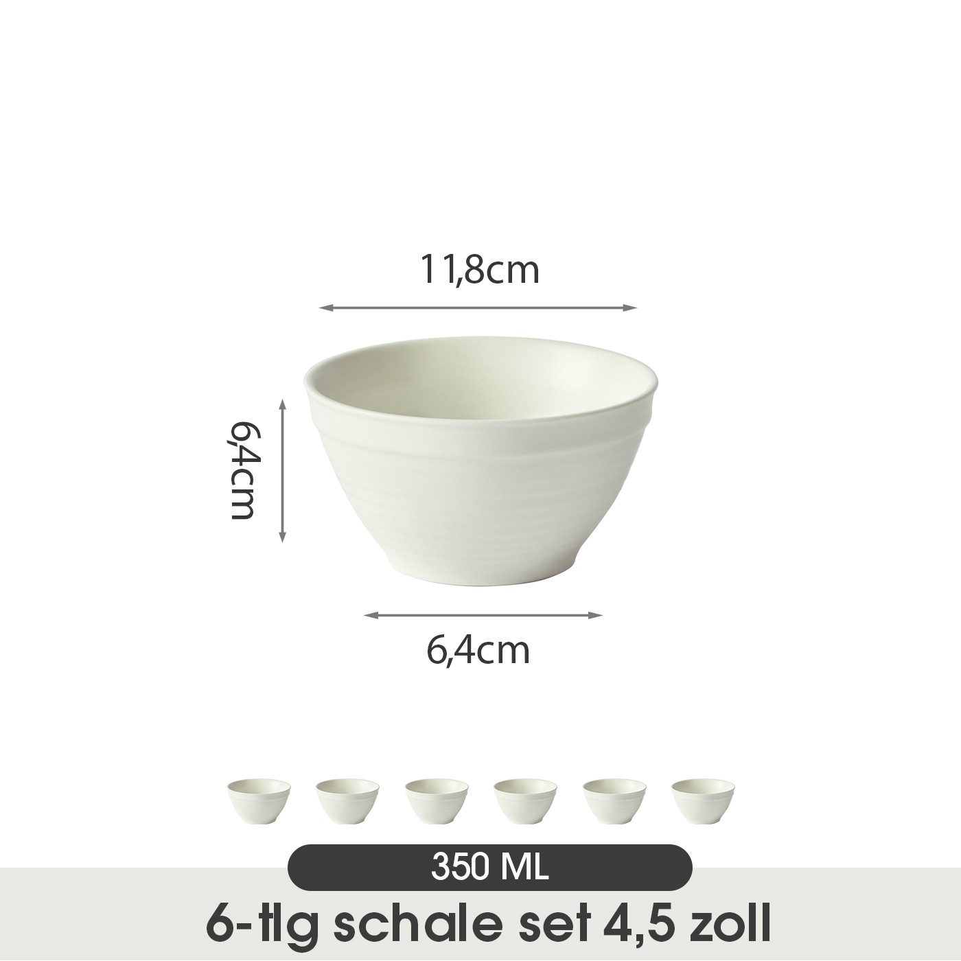 JIWOO Müslischale 6er Ø11,8cm, Frühstückschalen Eisschale Dessertschalen Schale, Keramik, (Schaleset, 6-tlg), Porzellan Hochwertiges Schalen Weiß Mikrowellenofen Spülmaschine