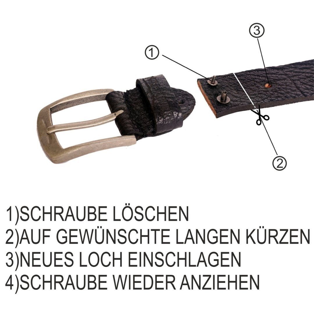 Kinder Teens (Gr. 128 - 182) SHG Ledergürtel Exquisiter Gürtel individuell kürzbar 4 cm breit aus Büffelleder Vollledergürtel Vi