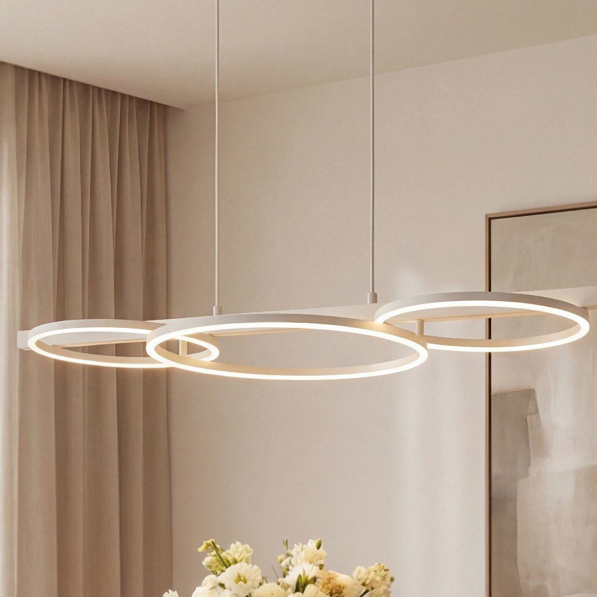 Liadomo LED Pendelleuchte Sintra, 3-flammig dimmbar, Hängelampe für Esszimmer, Wohnzimmer, Weiß, 3-Stufen-Dimmer, LED fest integriert, Warmweiß, moderne Hängelampe für Esstische, Küche, 100 cm, aus weißem Metall
