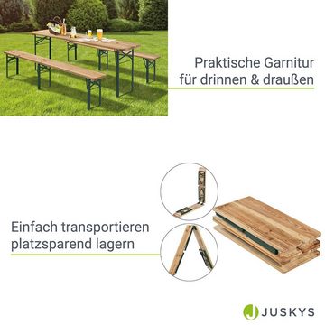 Juskys Bierzeltgarnitur Passau, (3-tlg), klappbar, lackierte Oberfläche, natürliche Optik