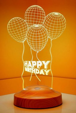 Geschenkelampe LED Nachttischlampe Happy Birthday 3D farbige Nachttischlampe Geburtstagsgeschenk, Leuchte 7 Farben fest integriert, Happy Birthday, Geburtstagsgeschenk für Freunde, Mädchen, Jungen