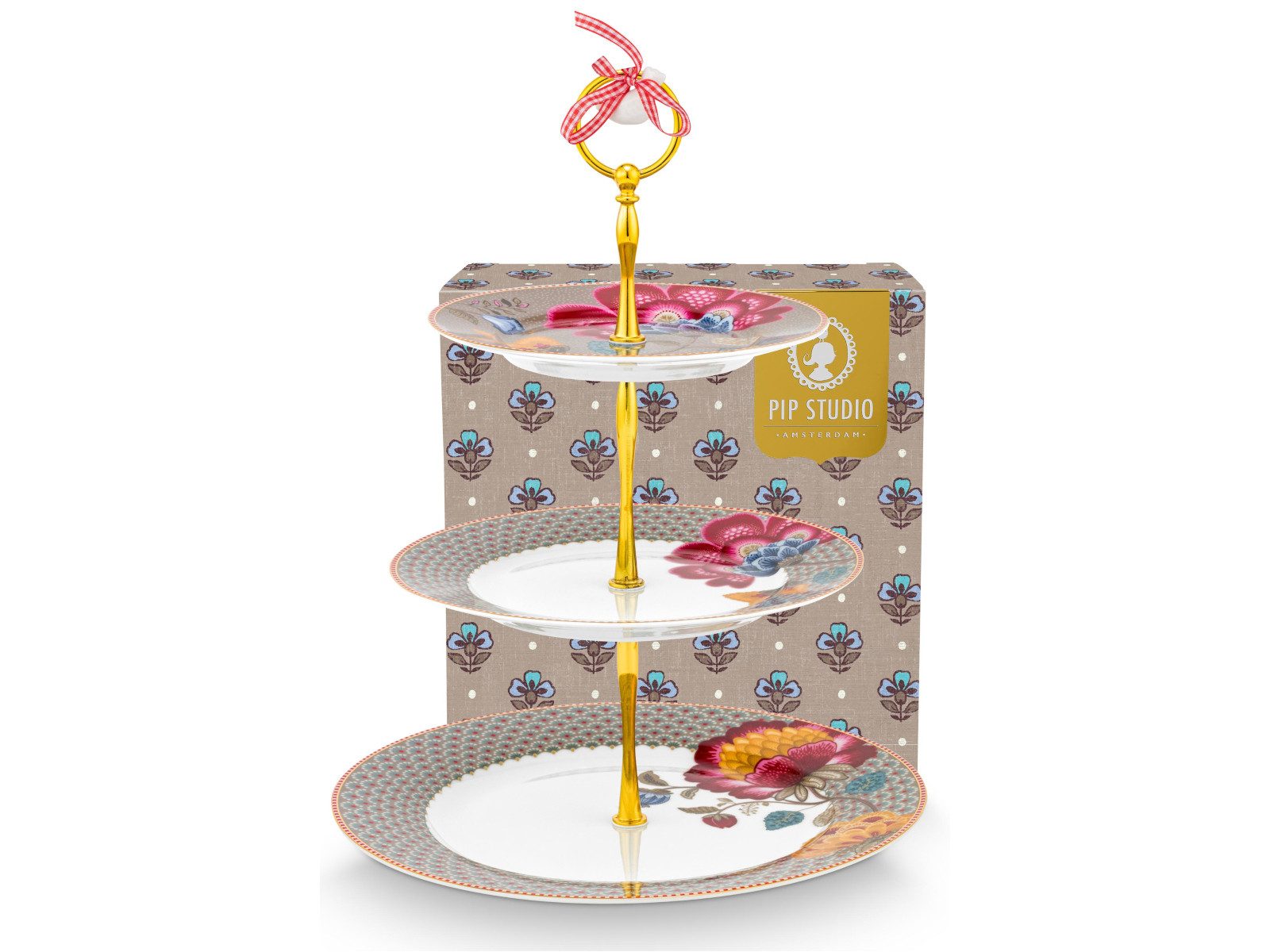 PiP Studio Tortenplatte Blooming Tales Fantasy Khaki Etagere 3tlg, Porzellan, (Etageren)