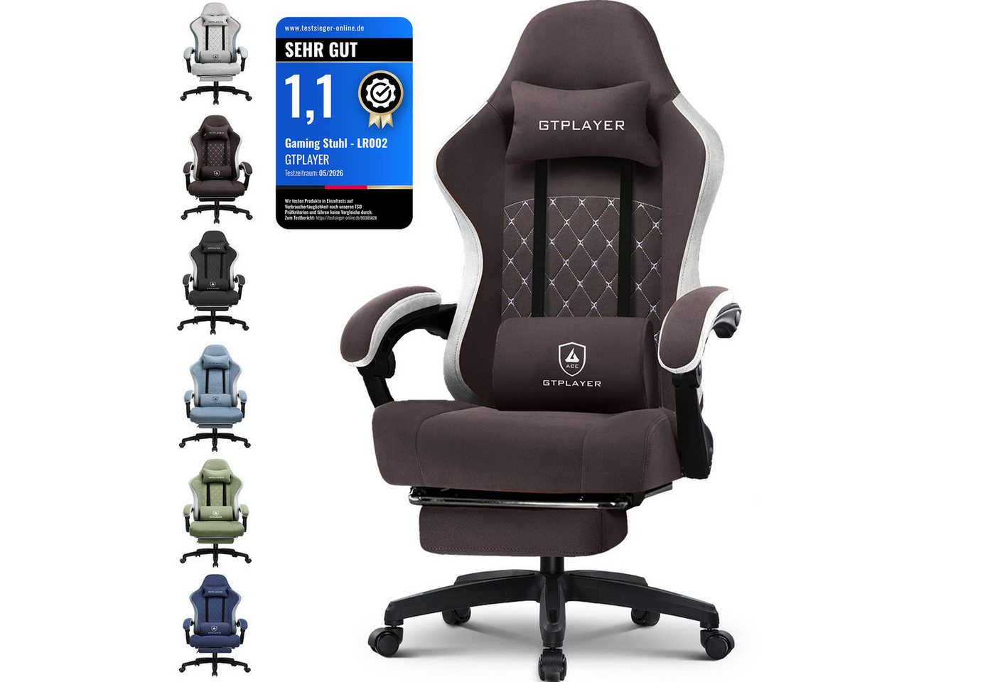 GTPLAYER Gaming-Stuhl Ergonomischer Gaming Sessel Schreibtischstuhl aus Stoff/Kunstleder (Pacekung), Federsitzkissen mit Fußstütze