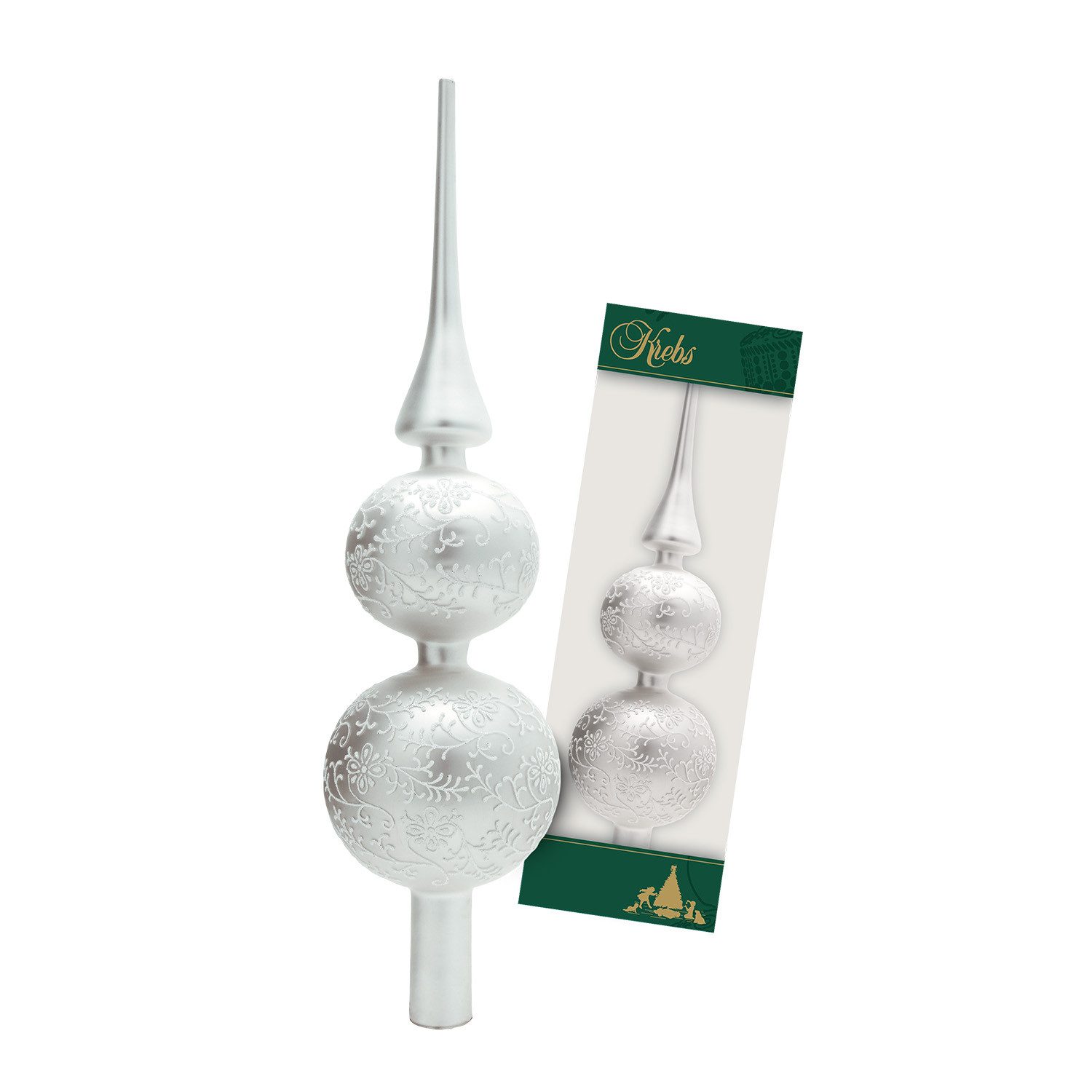 Krebs Glas Lauscha Christbaumspitze Glasspitze - Matt Silber mit Rankendeko günstig online kaufen